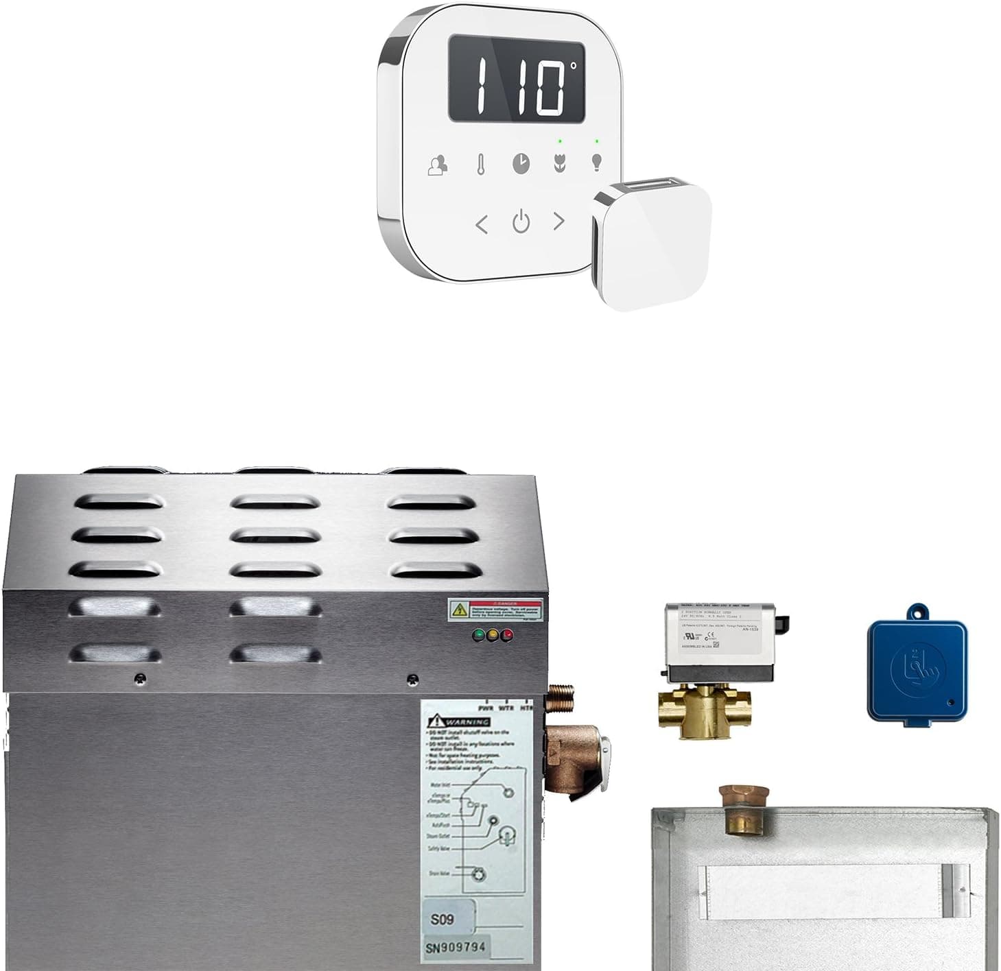 Mr.Steam eSeries MS400EC1 9kW Steam Generator with AirTempo White Control in Polished Chrome, AutoFlush, SteamLinx, & Condensation Pan (max 257 cubic feet)