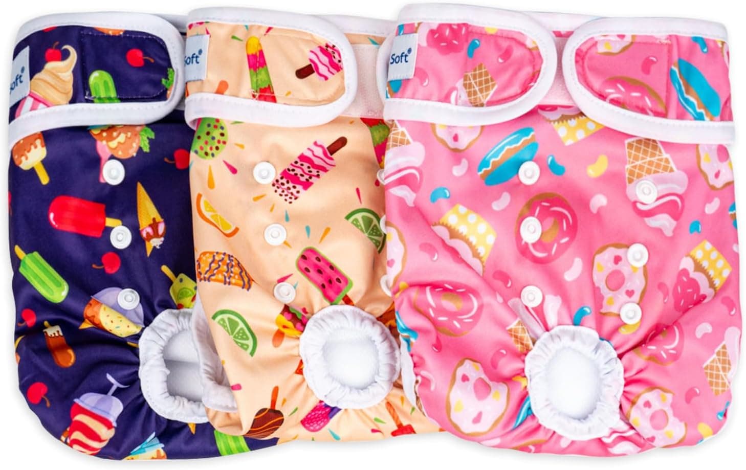 Pañales suaves para perros hembras, paquete de 3 pañales lavables para perros hembras para perros en calor, bragas reutilizables para períodos de perros, pañales para cachorros (comida, XS)