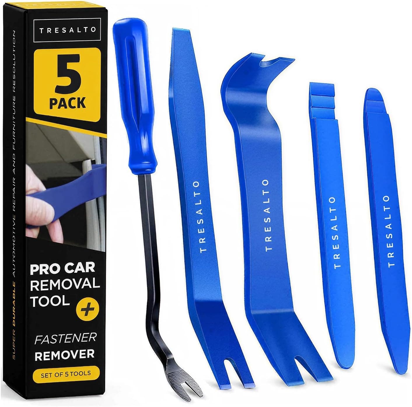 Auto Trim Removal Tool Kit - 5 Piece set for Dash, Door Panel, Clip Remover - Scratch-Resist Nylon Pry Tools for Interior Car Trims Work - Panel Prying Tools Included - Blue