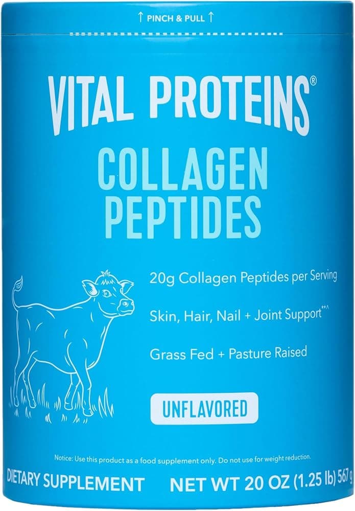 Vital Proteins Péptidos de colágeno alimentados con pasto en polvo, apoya la salud del cabello, la piel, las uñas, los huesos y las articulaciones, péptidos hidrolizados - cero azúcar, sin sabor, 20 oz