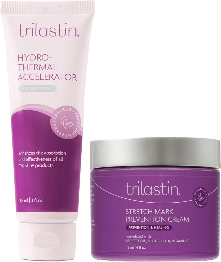 Paquete de crema de prevención de estrías de maternidad (4 oz) con acelerador hidrotérmico (3 oz) | Imprescindible para el embarazo | Regalo seguro e hipoalergénico para mamás primerizas | Suministro de 1 mes