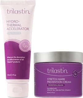Paquete de crema de prevención de estrías de maternidad (4 oz) con acelerador hidrotérmico (3 oz) | Imprescindible para el embarazo | Regalo seguro e hipoalergénico para mamás primerizas | Suministro de 1 mes