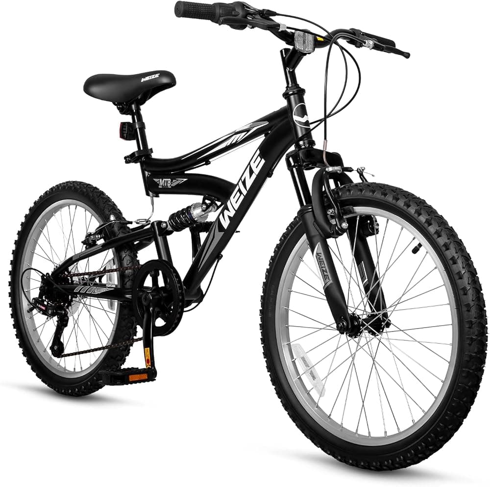 WEIZE Bicicleta de montaña para niños 20 24 pulgadas Bicicleta para adolescentes MTB para jóvenes y niñas | Pasajeros de 8 a 15 años Suspensión doble Sistema de engranajes de 7 velocidades Marco de acero con horquilla de suspensión delantera Freno Trail V de varias velocidades
