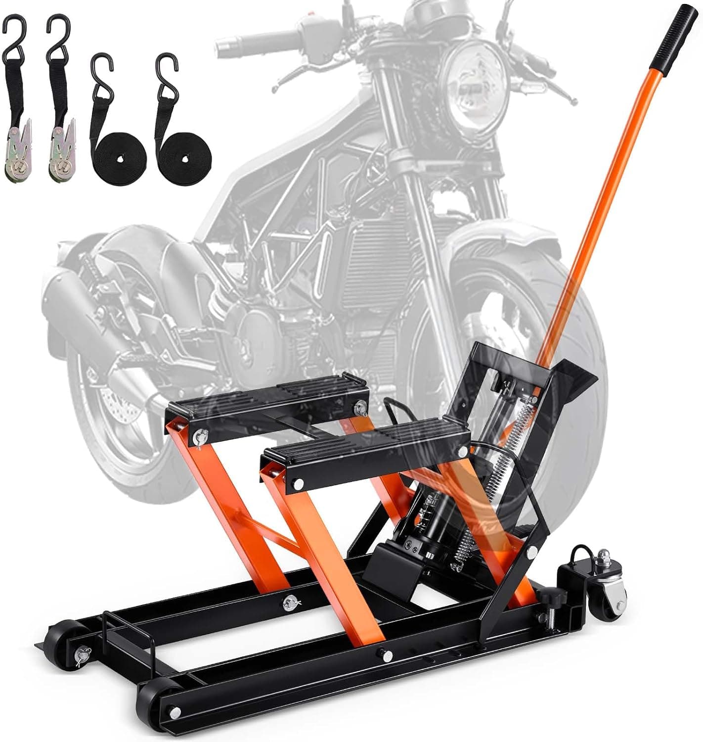 VEVOR Gato elevador hidráulico para motocicleta, 1500 libras de capacidad, gato elevador de tijera ATV, mesa elevadora portátil para motocicleta con 4 ruedas, soporte de elevación hidráulico accionado por pie para motocicleta ATV UTV Powersports | Mesa elevadora portátil para motocicleta con 4 ruedas, soporte de elevación hidráulico accionado por pie para ATV UTV Powersports
