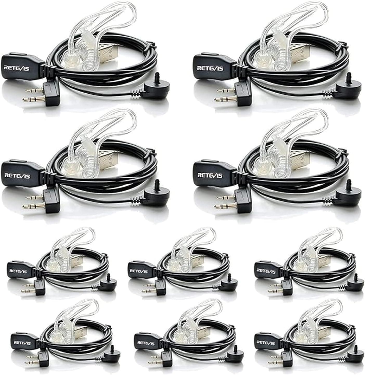 Retevis Walkie Talkie Earpiece with Mic, for RT22/RT21/RT68/H777/RT86 | Comfortable Acoustic Tube, Compatible with Pxton, Baofeng BF-888S, Kenwood walkie talkies, Surveillance Headset(10 Pack)