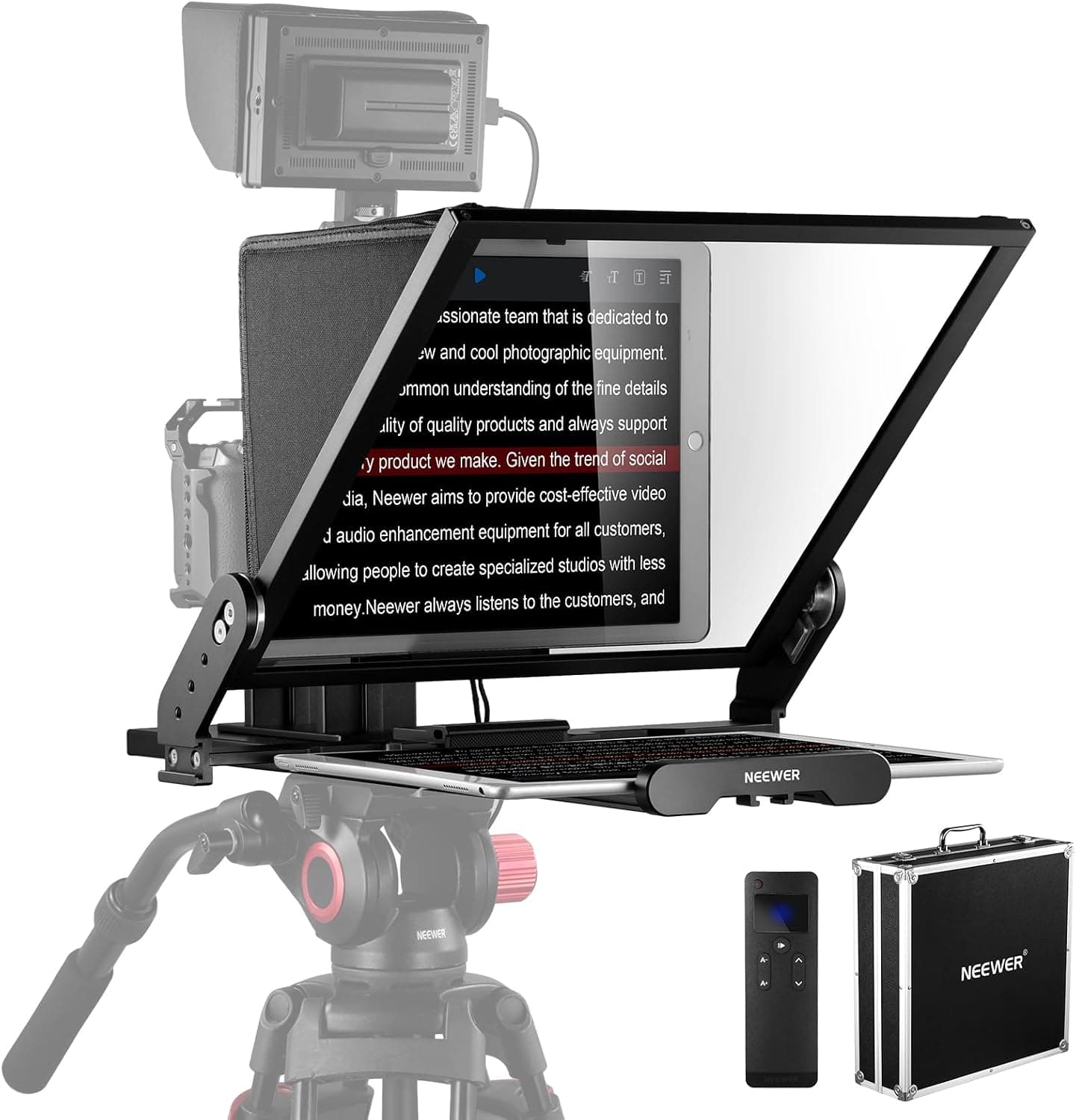NEEWER Teleprompter X17 II con control remoto/aplicación RT113, divisor de haz HD de 17" | Marco totalmente metálico, placa QR de montaje de cámara mejorada, compatible con Manfrotto 501PL iPad iPhone, carga máxima 44,1 Ib, sin ensamblaje