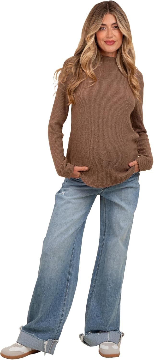 PinkBlush Light Cuffed Baggy Wide Leg Maternity Jeans