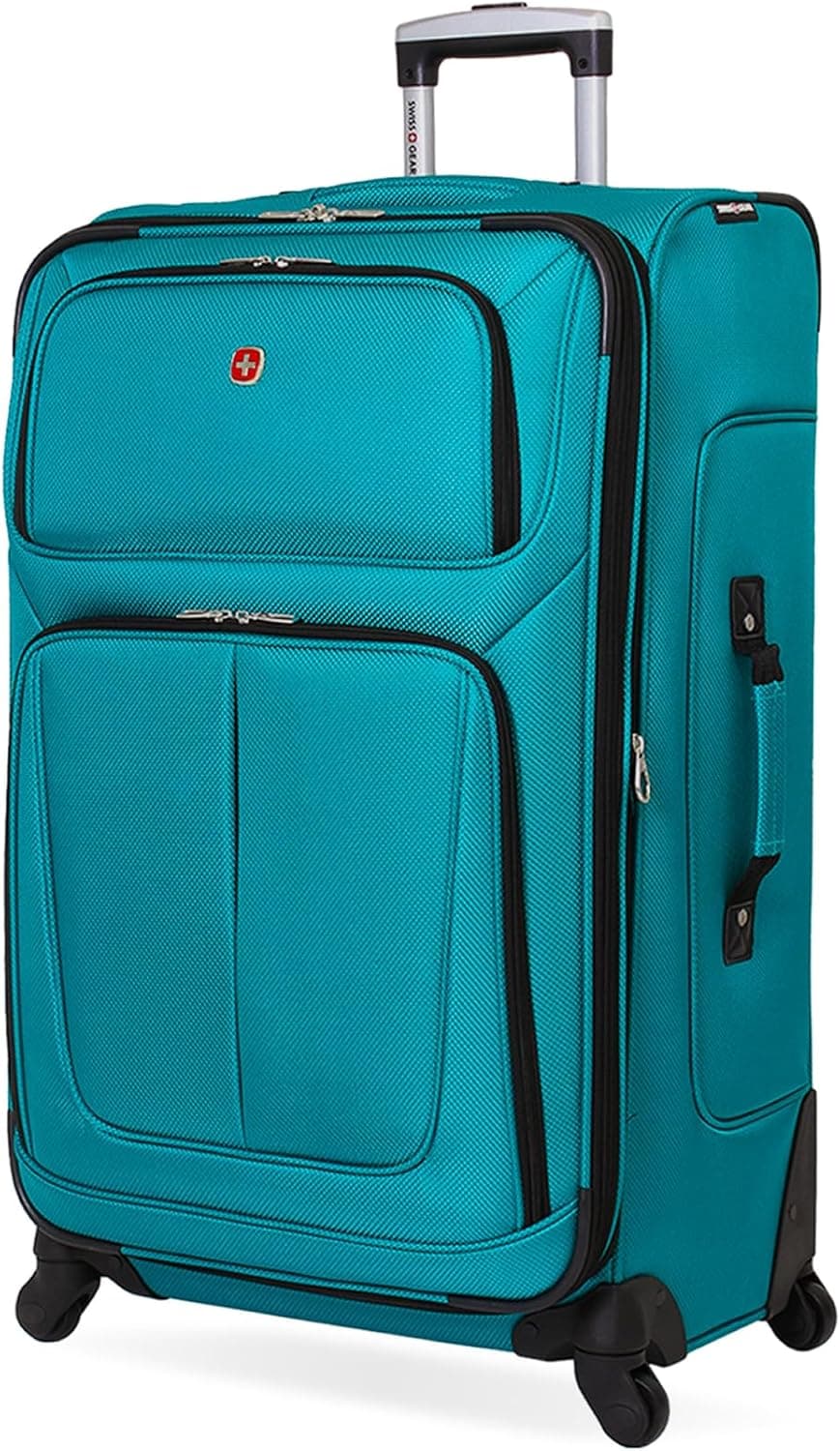 SWISSGEAR Sion Softside Expandable Spinner Luggage Durable Lightweight Travel Suitcase, Teal, Checked-Large