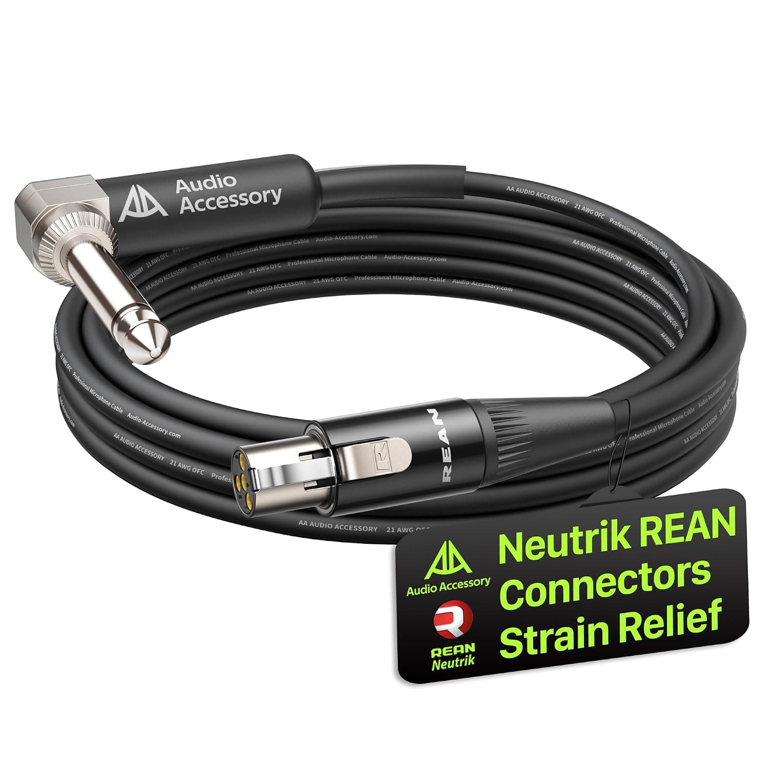 ACCESORIO DE AUDIO AA para cable de guitarra inalámbrico Shure de 2 pies, conector mini XLR Neutrik REAN de 4 pines (TA4F) a cable conector de ángulo recto de 1/4 pulgadas para transmisores de petaca del sistema de guitarra inalámbrico Shure WA304