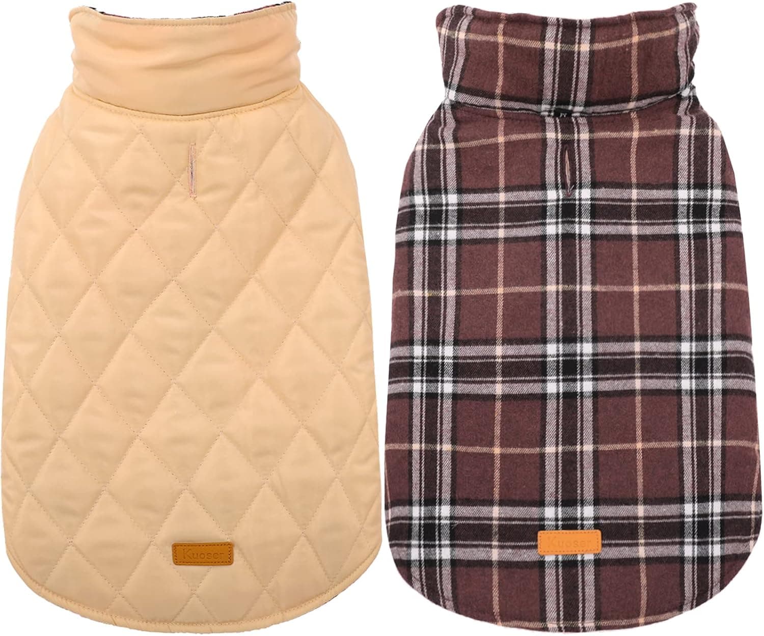 Abrigo impermeable para perros Kuoser, chaqueta cálida reversible para perros con orificio para correa | Abrigos suaves y acogedores para clima frío para días lluviosos y nevados, chaqueta ligera para perros pequeños, traje de nieve para perros de Navidad, color marrón XS