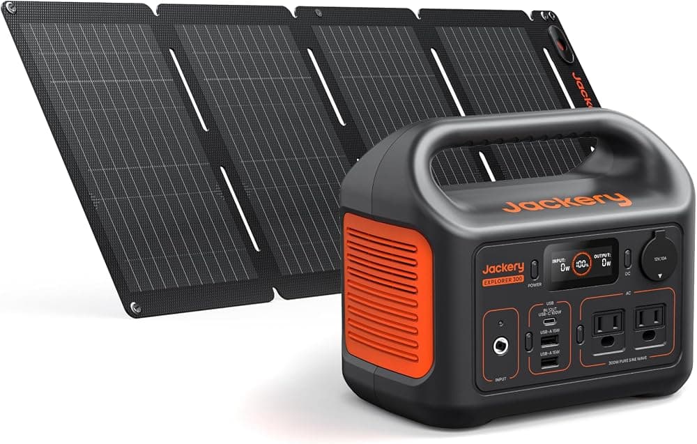 Generador solar Jackery Panel solar de 300 y 40 W, 292 Wh, 300 W CA | Toma de CA de onda sinusoidal pura, para vehículos recreativos, exteriores, camping, viajes, apagón