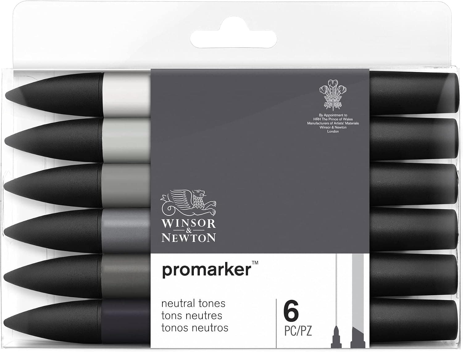 Winsor & Newton ProMarker Set, 6 Count, Neutral Tones