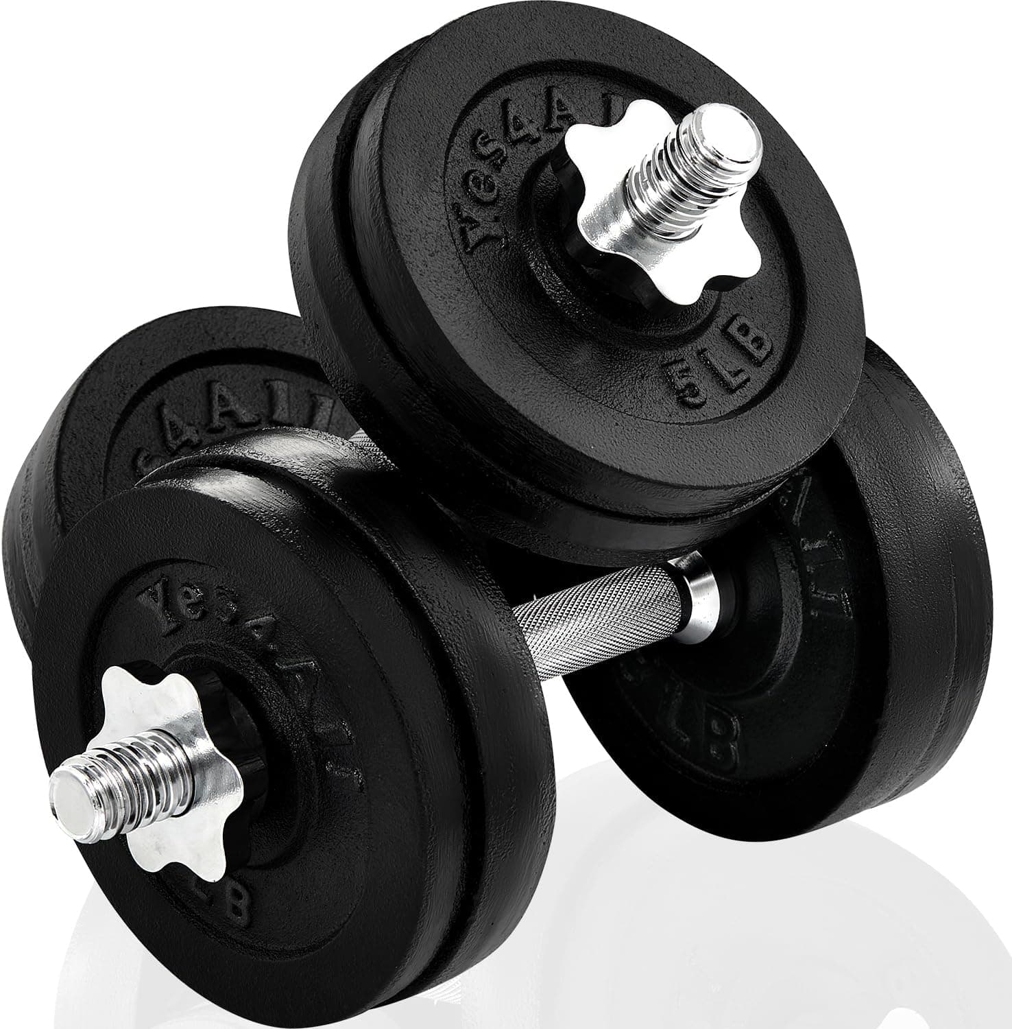 Yes4All Juego de mancuernas ajustables con placas de peso/conector - Equipo de ejercicio y entrenamiento - Opciones de tamaño de 40 lb a 200 lb