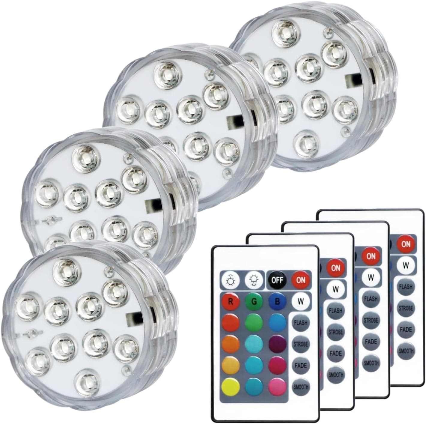 Luces LED sumergibles para piscinas enterradas y sobre el suelo, 16 colores, 4 modos, luces LED subacuáticas con pilas con control remoto para decoración de cubos de camping, estanque de piscina (paquete de 4)