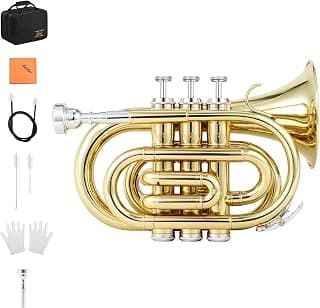 Eastar Bb Pocket Trumpet Brass, Golden, Case Full Kit, ETR-330