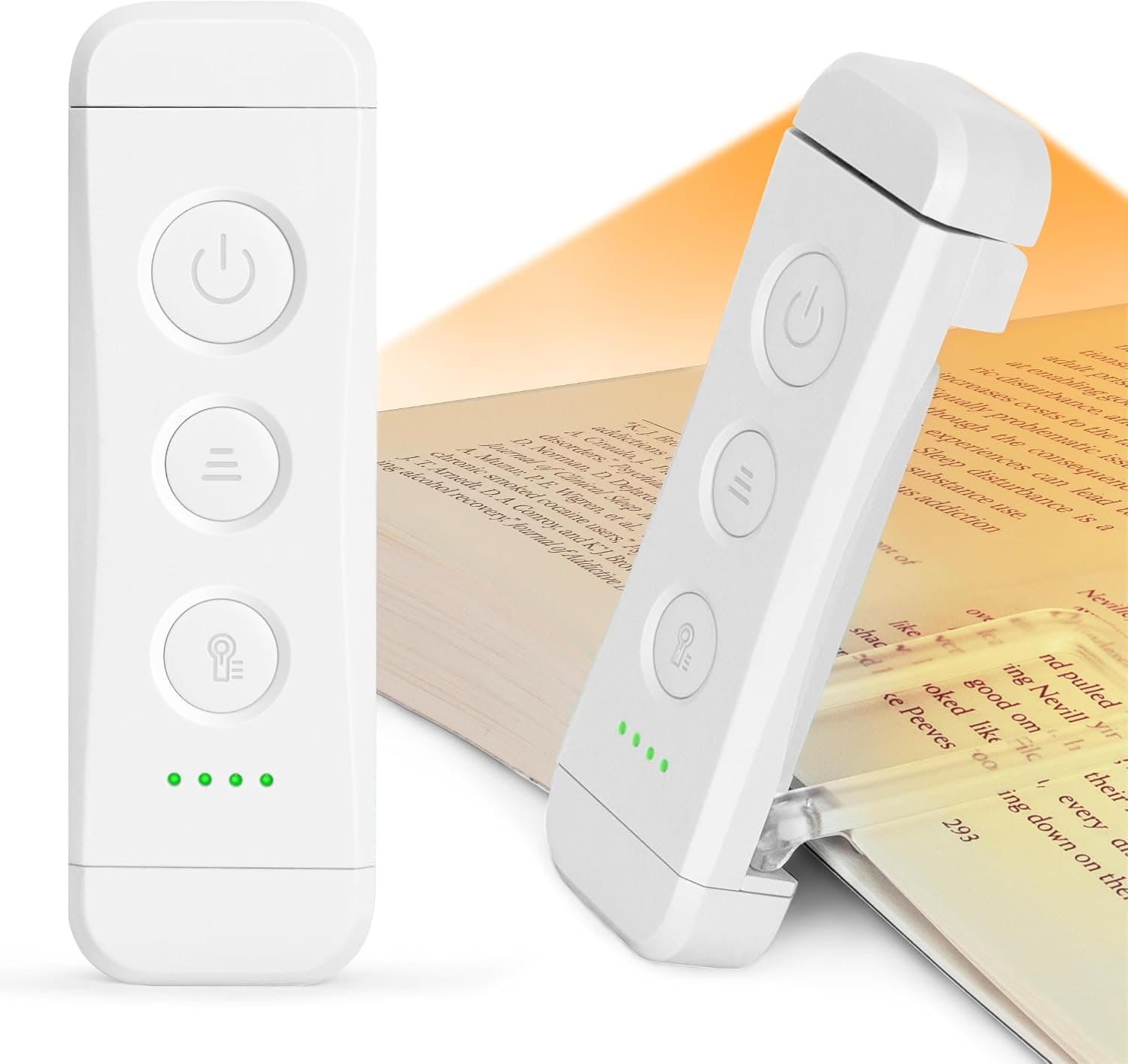 Glocusent Luz de libro recargable USB, luz de lectura LED portátil con clip | 3 colores ámbar y 5 brillos regulables, marcapáginas, cuidado de los ojos, regalo compacto, mujeres amantes de los libros, Navidad, accesorios para libros, blanco