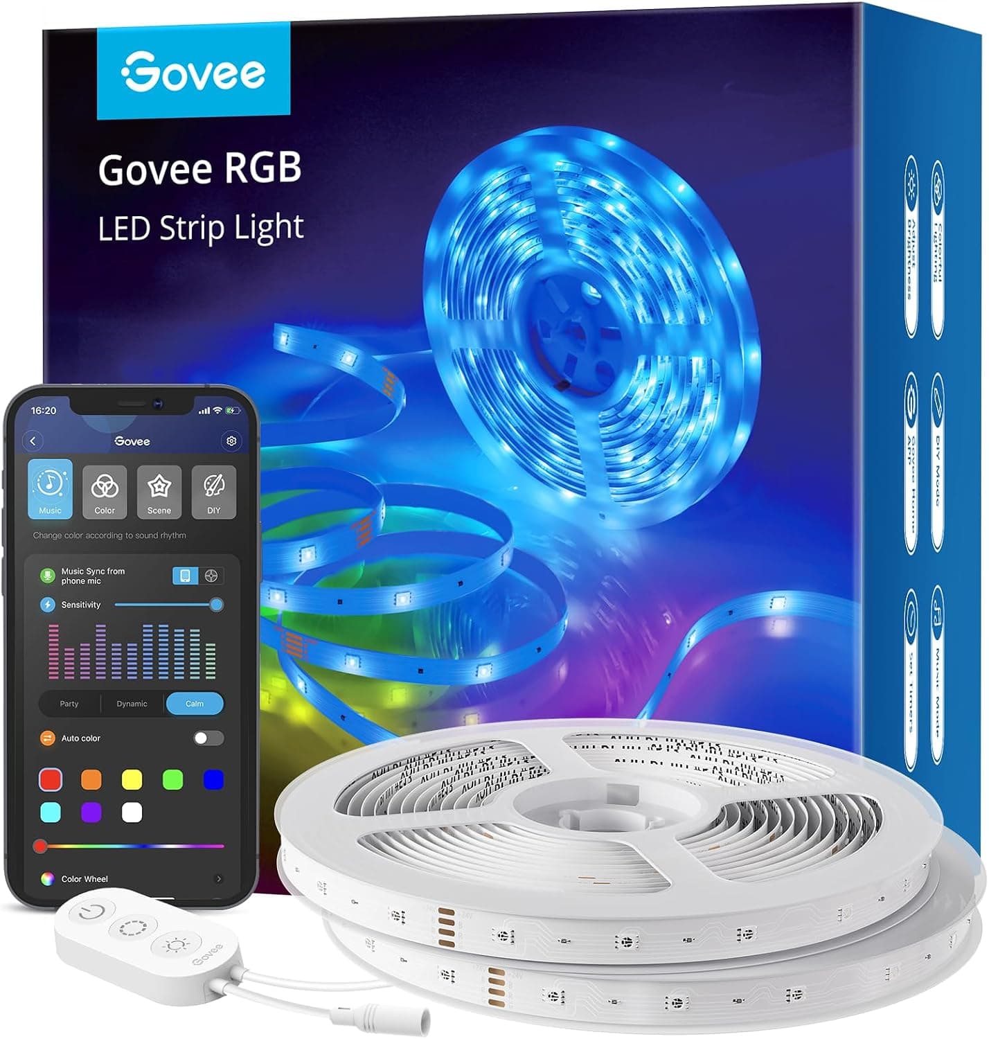 Govee Smart RGB LED Strip Lights 100 pies, funciona con Alexa Google Assistant | APP WiFi Control, 16 millones de colores, 64 modos de escena, sincronización de música, luces LED para dormitorio, cocina, decoración del hogar, 2 rollos de 50 pies