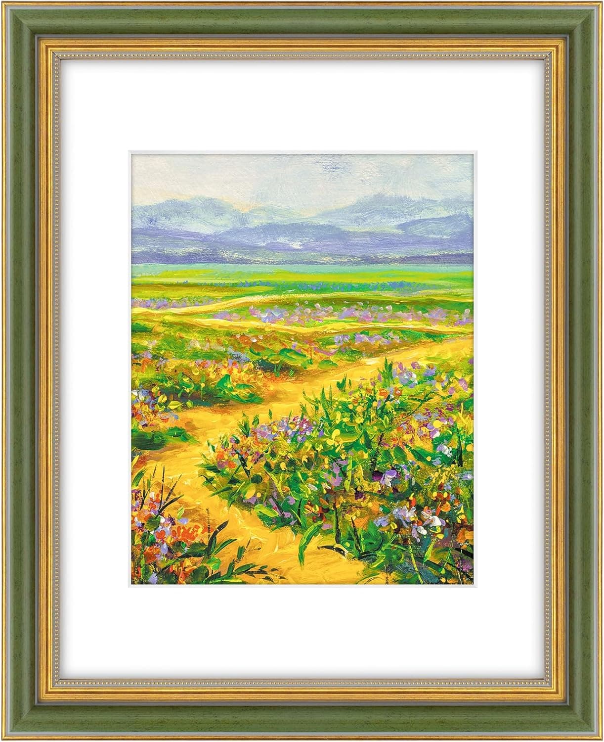 Golden State Art,11x14 Ornate Picture Frame Holds 8x10 Photo,Green Gold | Includes Real Glass Front,Removable White Mat,Build-in Hangers and Buttons.11x14 Decorative Frame Matted to 8x10.Wall Mount