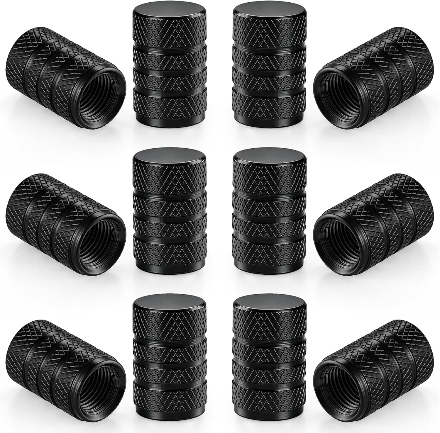 12 tapas de válvula de neumático, accesorios exteriores de coche, juego de tapas de válvula de neumático de aleación de aluminio, resistente a la corrosión, a prueba de fugas, universal para coches, camiones, motocicletas y bicicletas (negro)