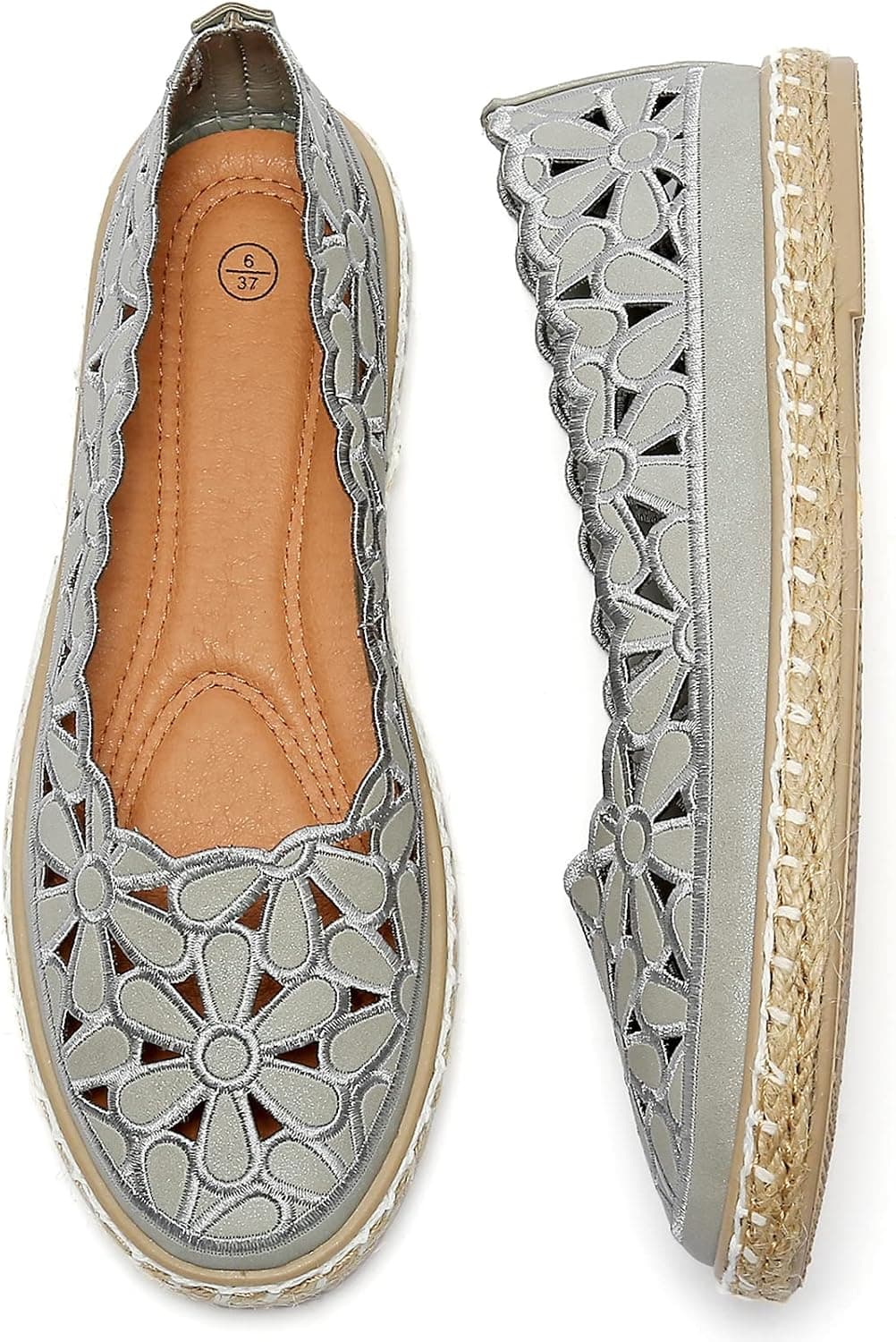 Mocasines tipo alpargata tipo bailarinas de piel sintética para mujer HEAWISH | Bailarinas sin cordones con suela estilo alpargata, diseño de punta cerrada, para uso elegante e informal en verano.
