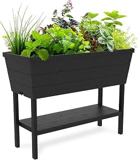 Keter Urban Bloomer 12.7 Gallon Raised Garden Bed and Outdoor Herb Garden Planter with Self Watering Gauge and Drainage Plug, Dark Grey