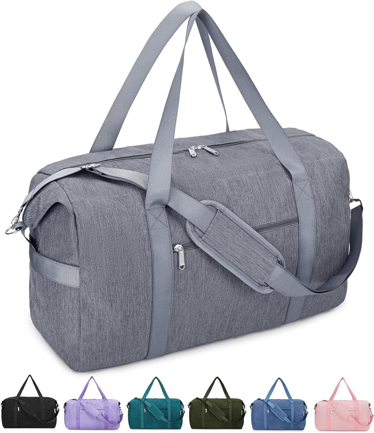Narwey Carry on luaggage 22x14x9 Airlines Approved Foldable Carry on Bag Travel Duffel Packable Duffle with Wet Pocket Overnight for Women and Men 40L (Grey)