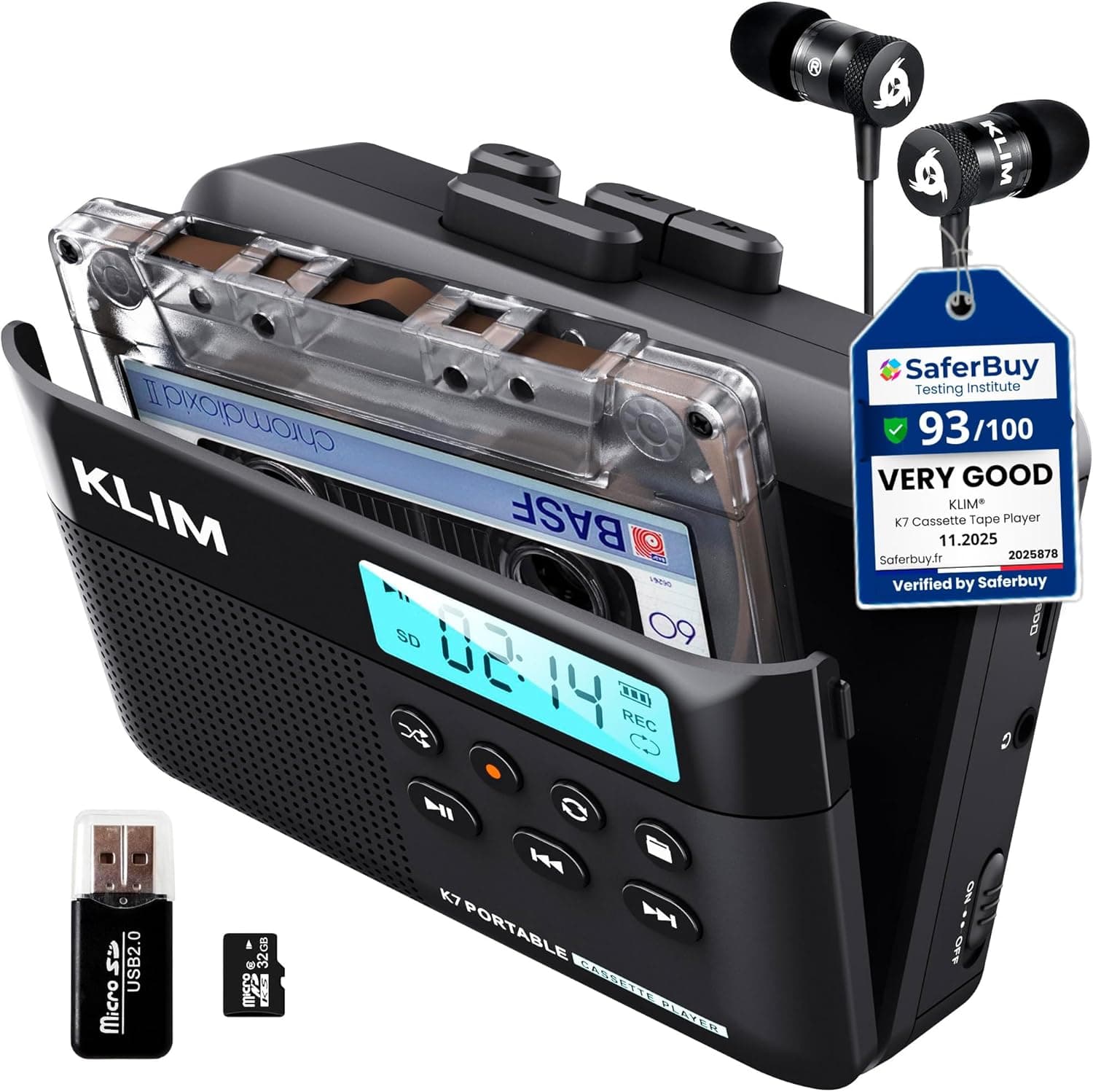 Reproductor de cassette K7, convierte cintas a MP3, micrófono incorporado, tarjeta de 16 GB