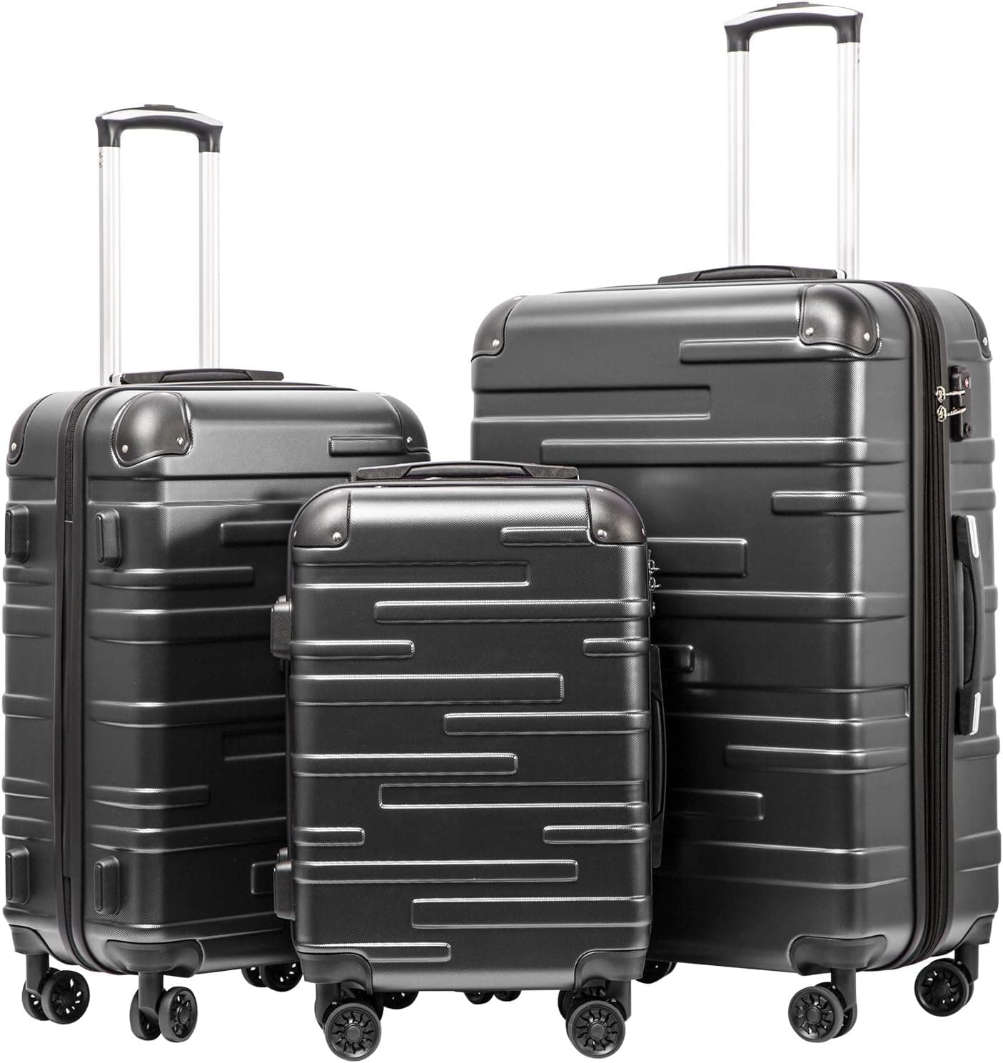 Equipaje Coolife Hardside ABS, cerradura TSA, ruedas giratorias, juego de 3 piezas | Carcasa rígida de ABS, resistente a los arañazos, ruedas giratorias silenciosas de 360°, cremalleras YKK, cerradura TSA, mango de aluminio