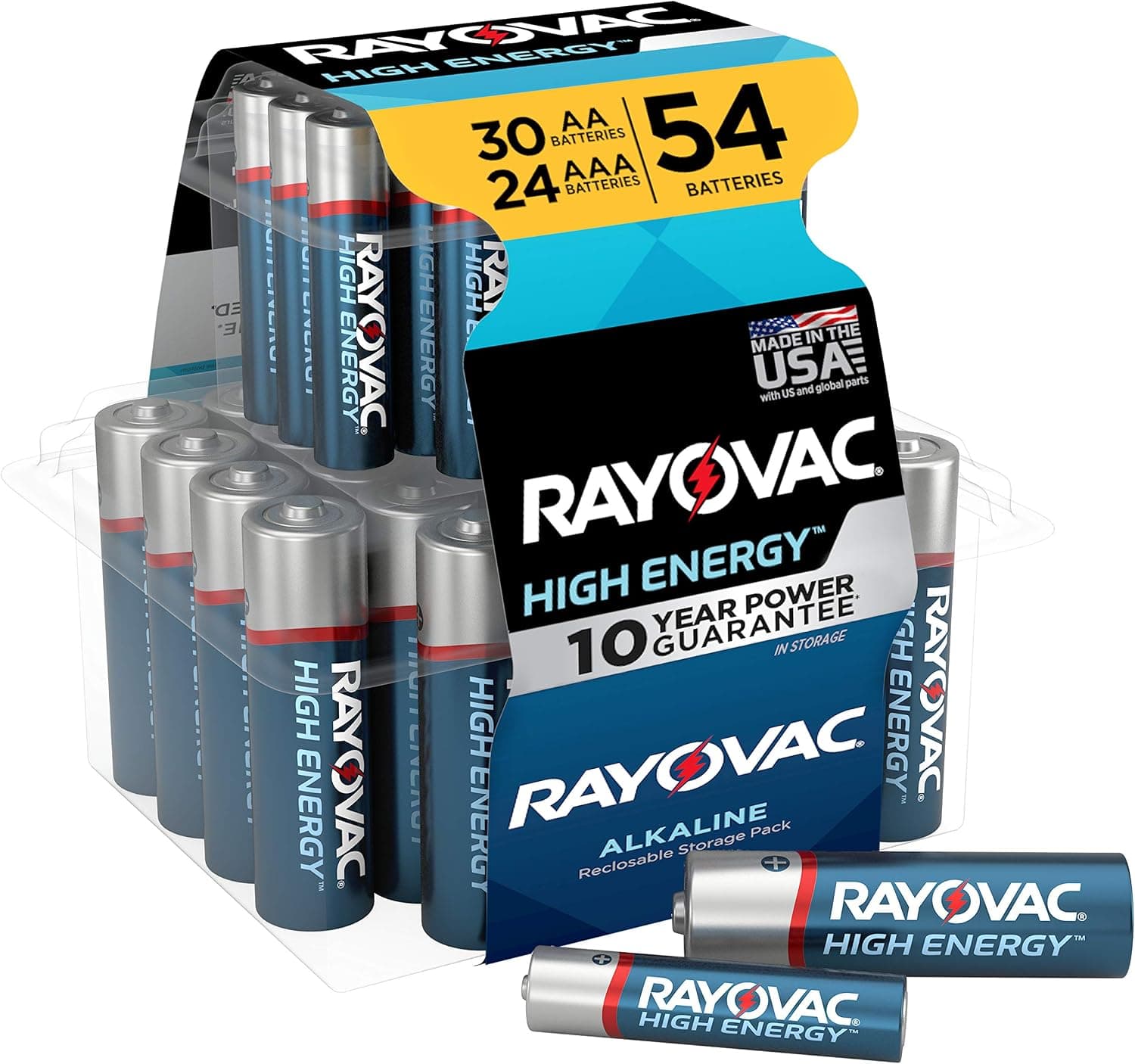 Paquete combinado de pilas AA y pilas AAA Rayovac, 30 AA y 24 AAA (54 pilas)