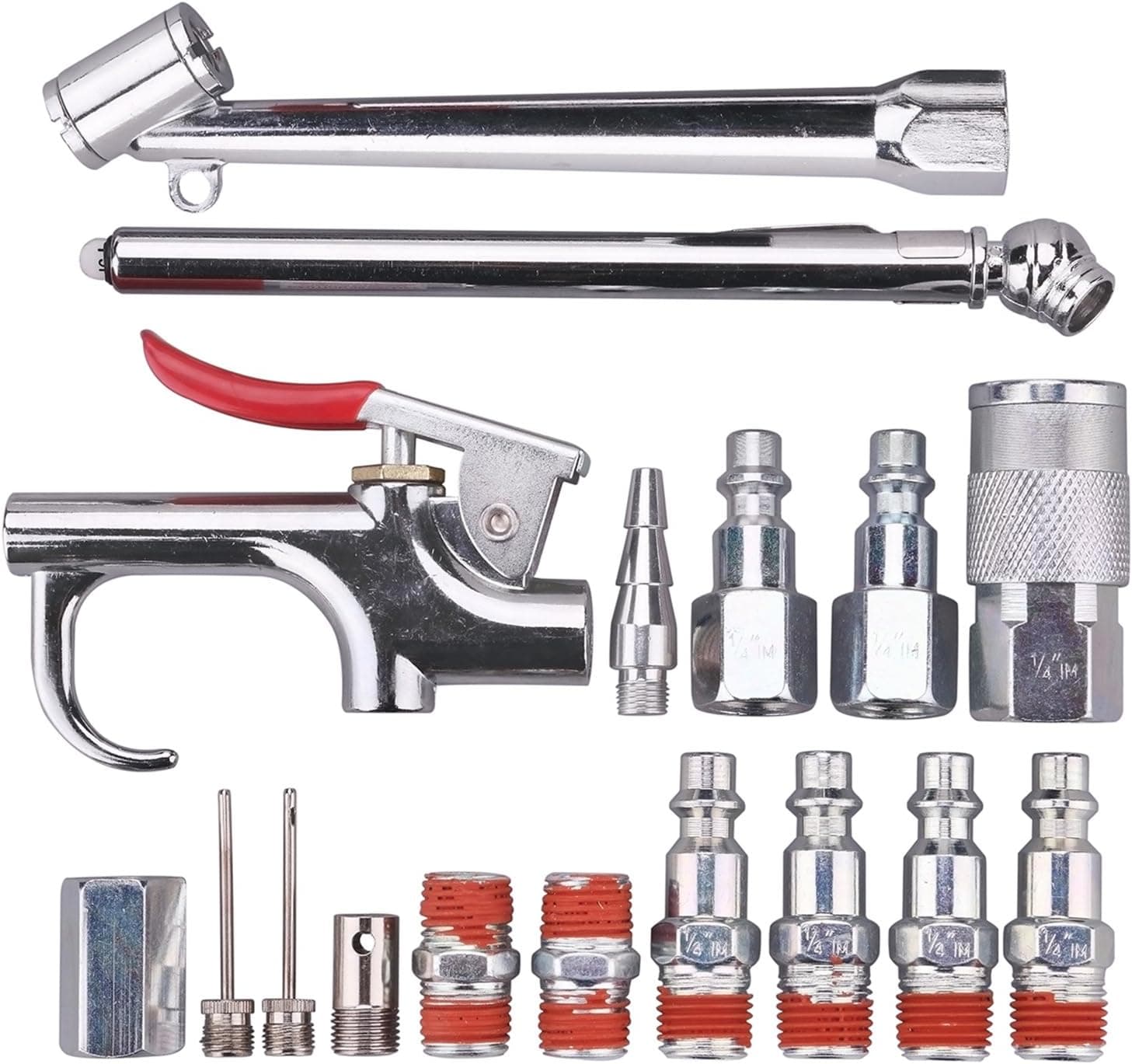 Kit de accesorios para compresor de aire, accesorios para manguera de aire de 1/4 pulgadas, pistola de soplado, medidor de neumáticos, mandril de aire, 17 Uds.