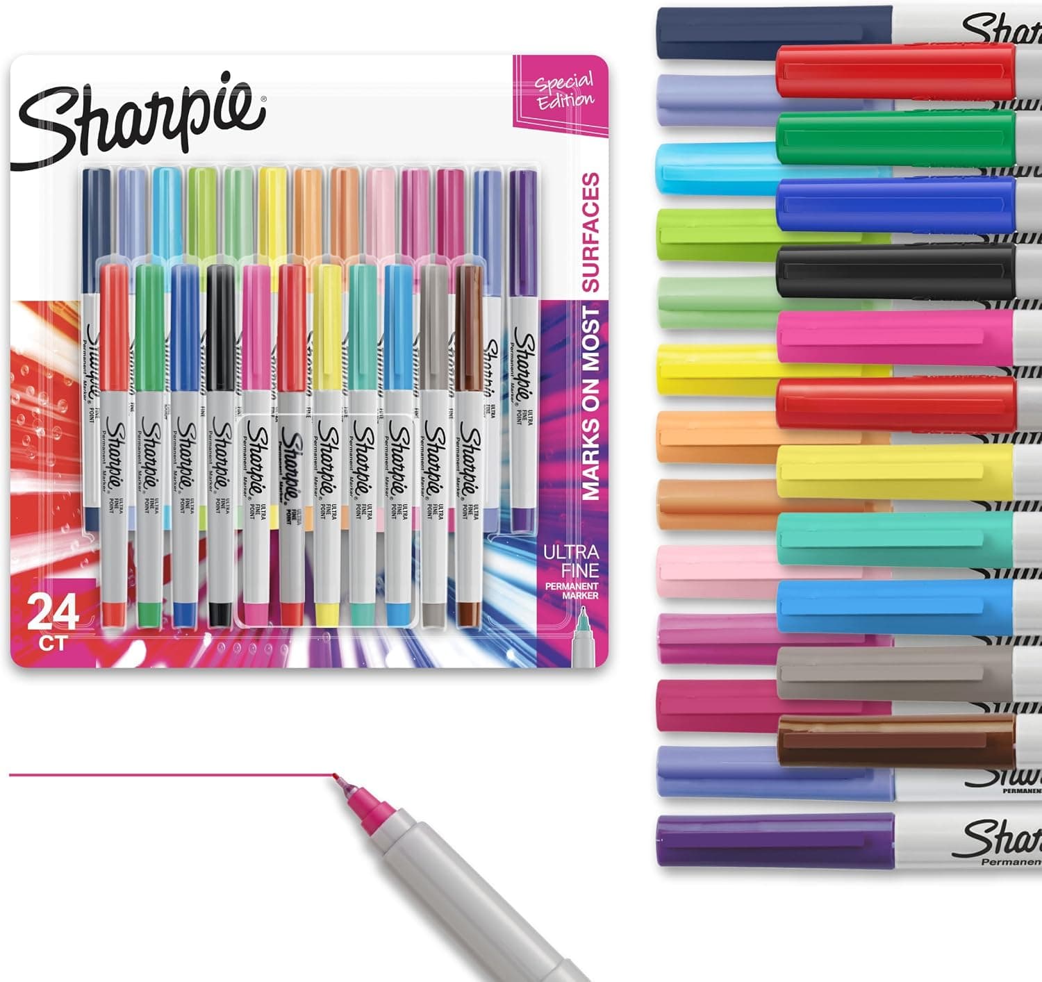 Marcadores permanentes Sharpie Color Burst, punta ultrafina, 24 unidades: escritura, dibujo, artes y manualidades, suministros para profesores