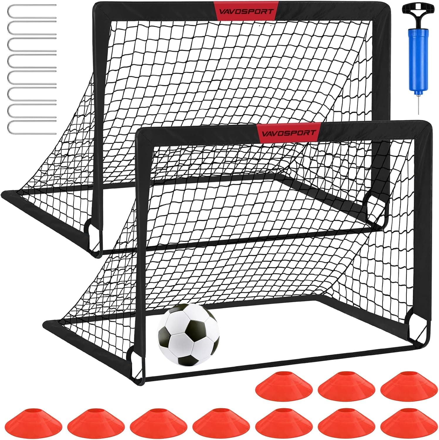 VAVOSPORT Porterías de fútbol para niños para patio trasero, juego de 2, equipo de entrenamiento de fútbol
