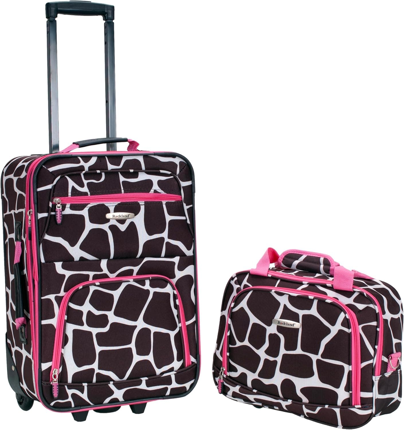 Rockland Fashion Softside Juego de maletas de 2 piezas, expandible, (14" Tote/19" vertical), jirafa rosa