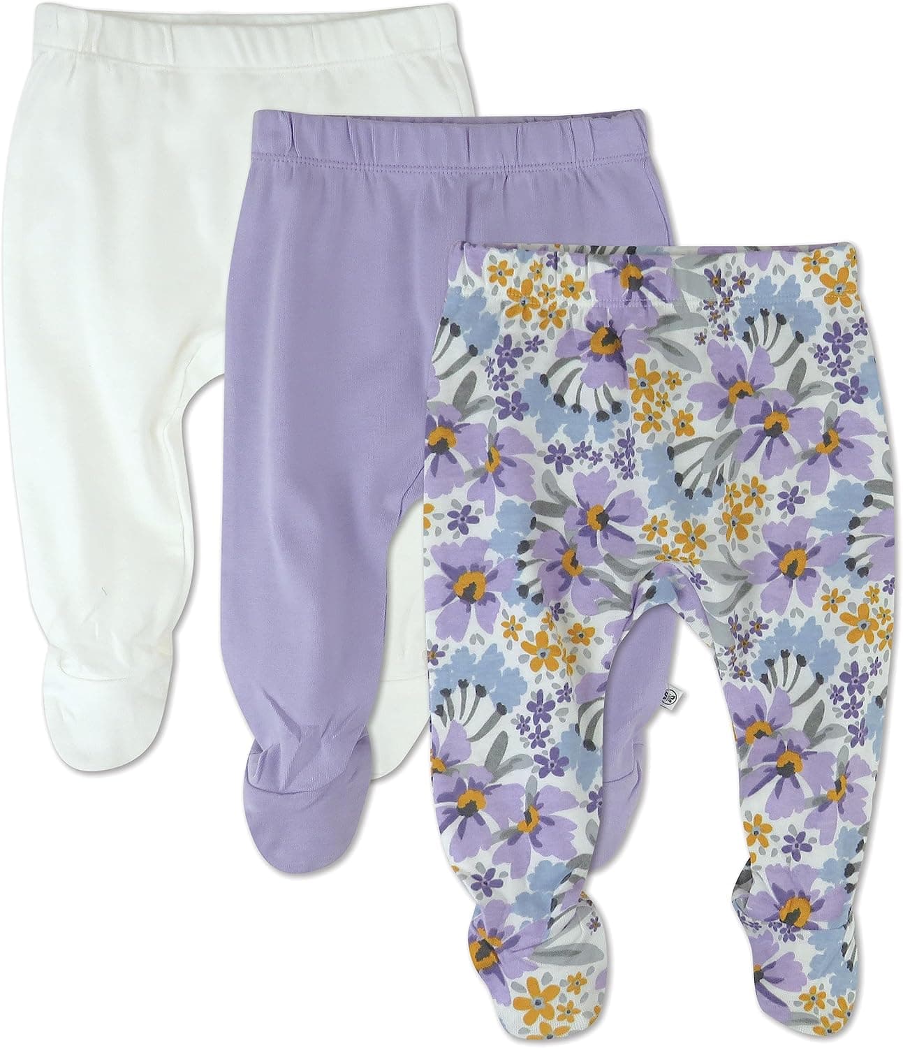 HonestBaby Baby Paquete de 3 pantalones con pies de ajuste espacioso, 100% algodón orgánico para bebés, niños, niñas, unisex