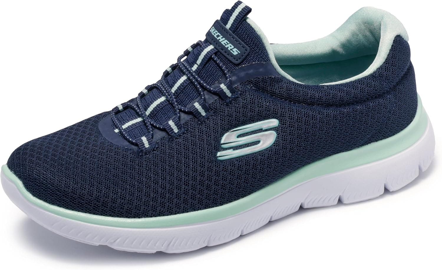 Zapatillas Skechers Summits para mujer | Plantilla cómoda acolchada de espuma viscoelástica, lavable a máquina, entresuela ligera y flexible que absorbe los golpes, Bungee Slip-on