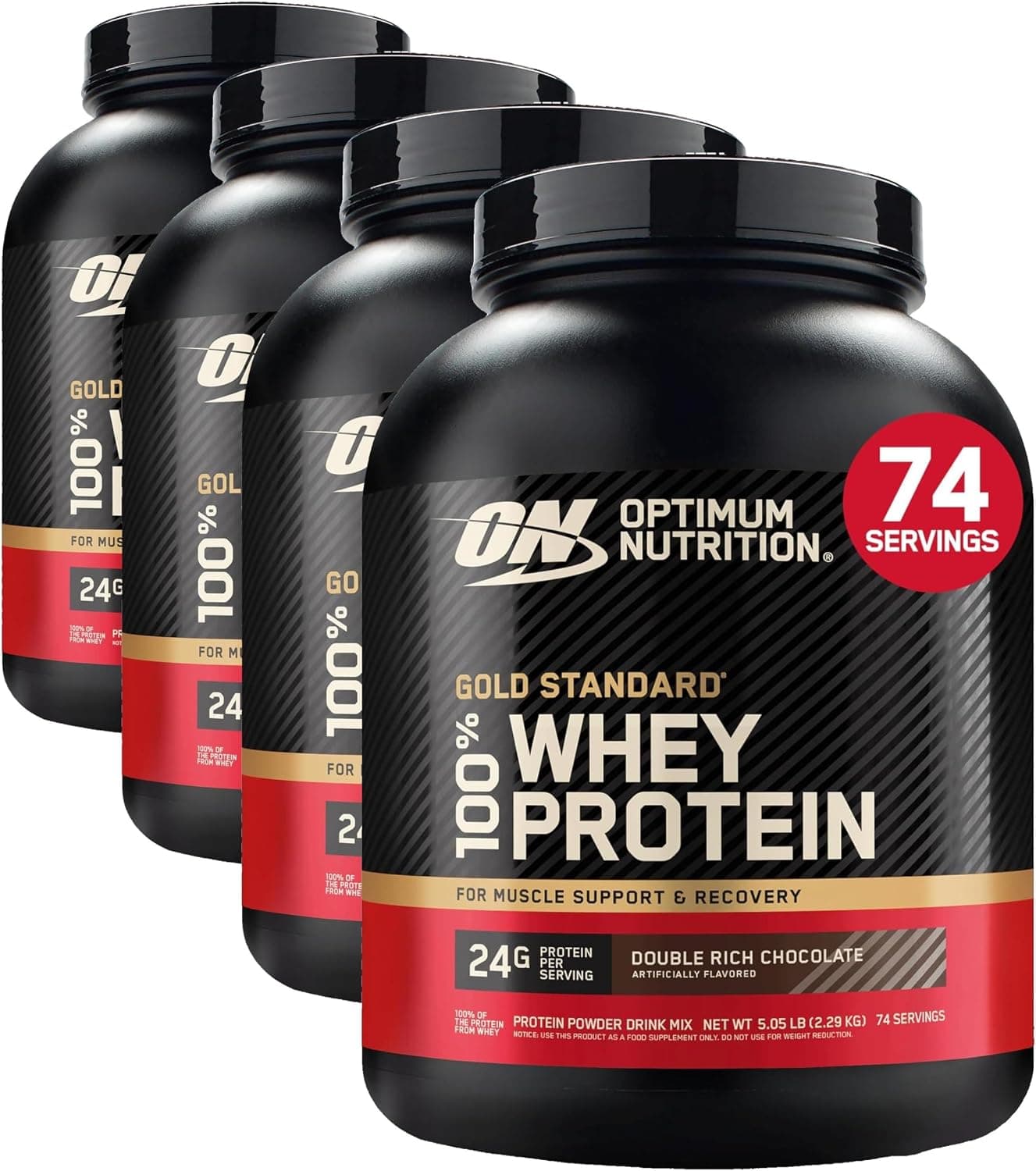 Optimum Nutrition Gold Standard 100% proteína de suero en polvo, chocolate doblemente rico, 5 libras (el embalaje puede variar) (paquete de 4)