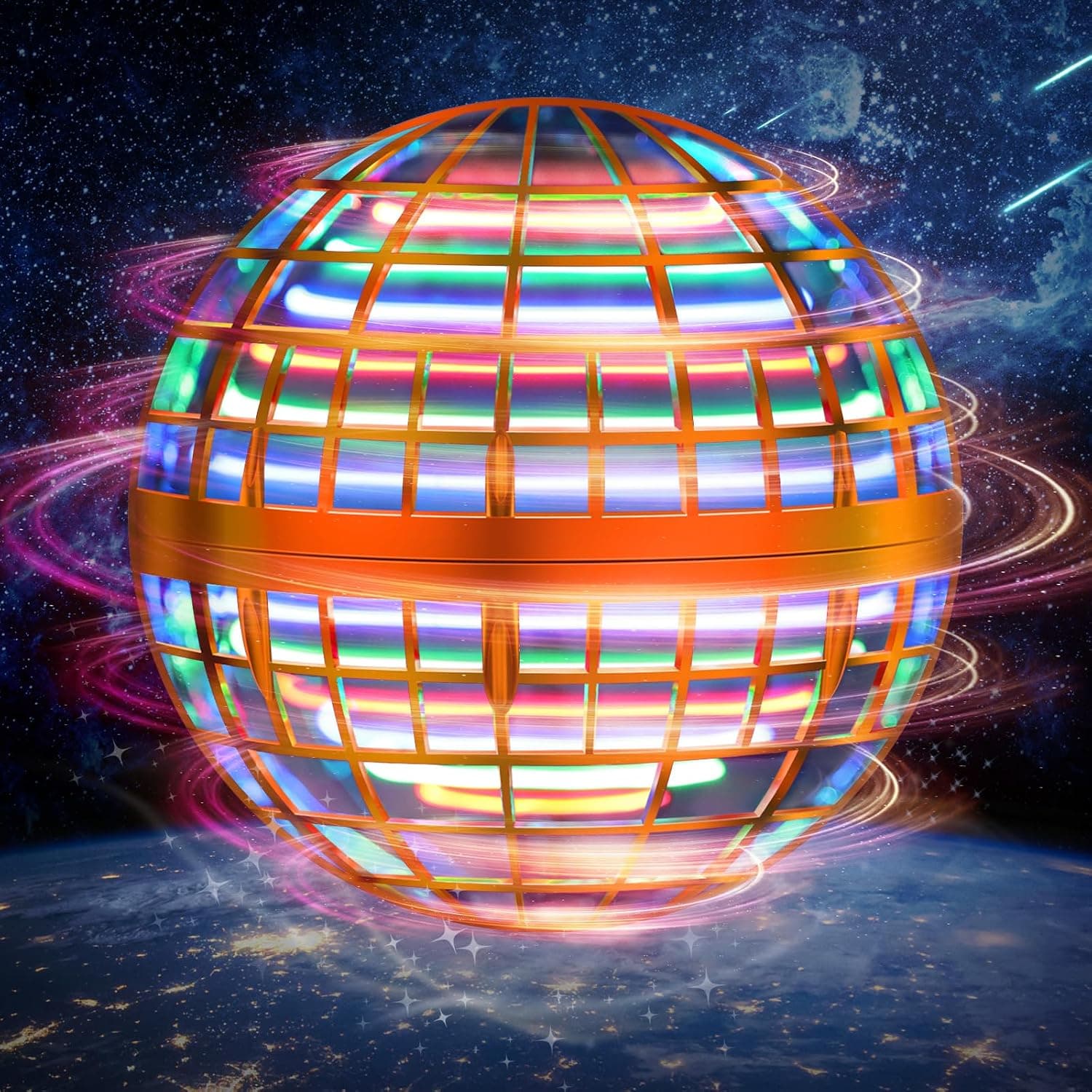 LEMATRIX Flying Orb Ball Toy, Hover Ball Boomerang Fly Fidget Spinner, juguetes geniales regalos para 6 7 8 9 10 11 12+ años de edad, niños niñas adolescentes, mini drone de mano globo cósmico, juguetes para interiores y exteriores (naranja)
