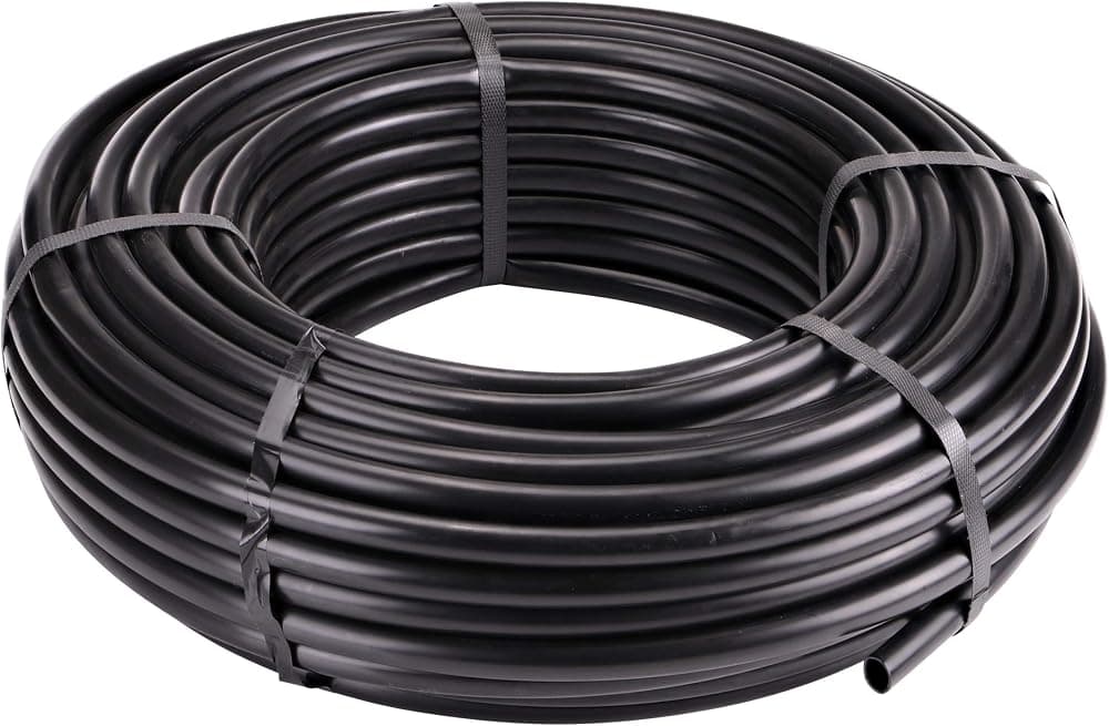 Raindrip 052020P Tubo de suministro de agua para riego por goteo de 1/2 pulgada, para goteros, emisores y sistemas de riego de jardín, polietileno negro