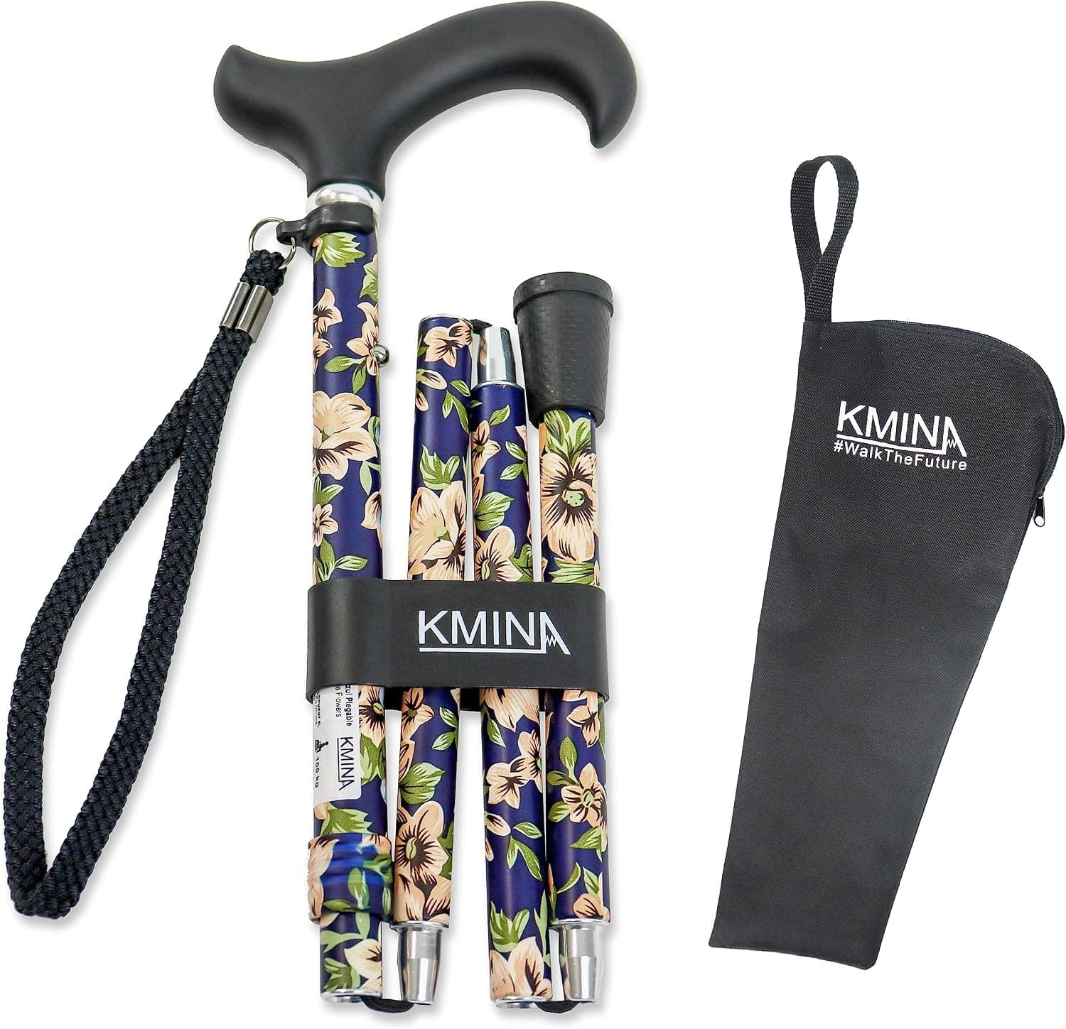 KMINA Bastón plegable para mujeres y hombres, ligero, ajustable en altura, cómodo mango ergonómico, ayuda para equilibrar la movilidad, bastón plegable