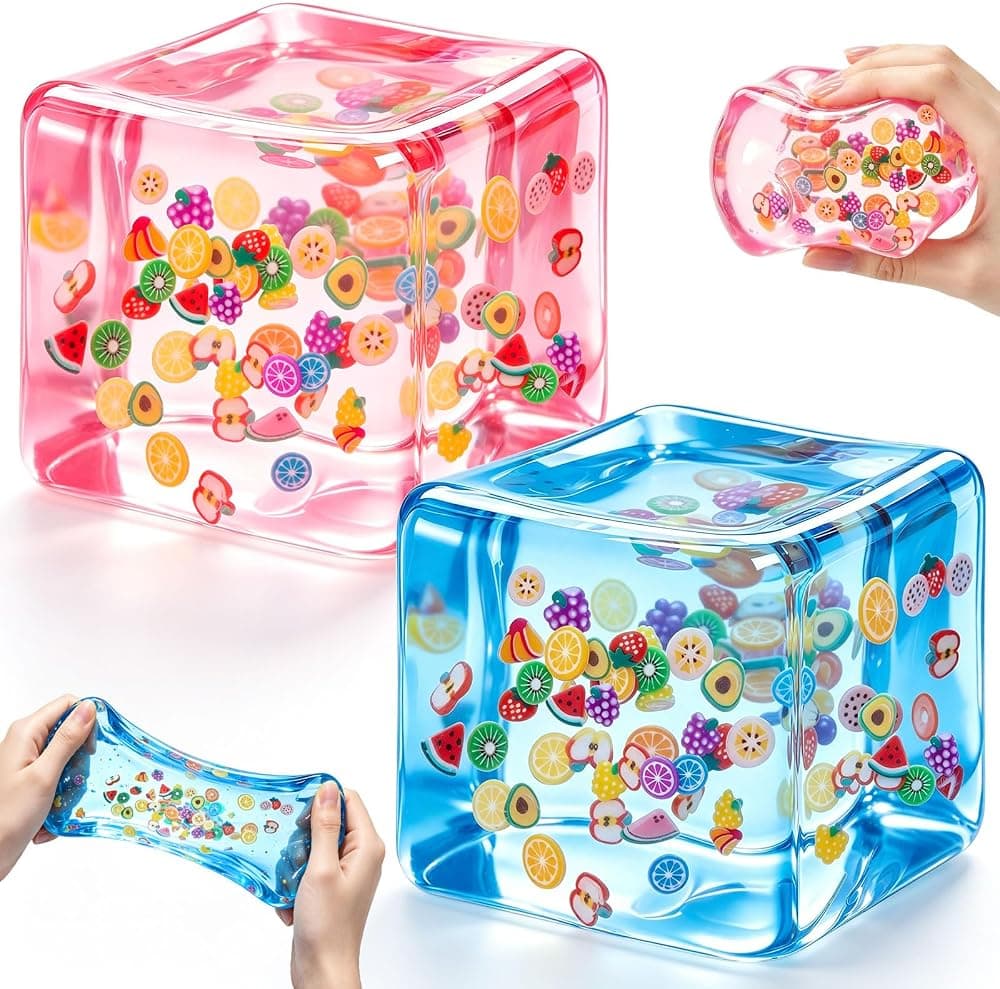 Paquete de 2 juguetes Squishy Cube Fidget, cubos de compresión sensorial de crecimiento lento
