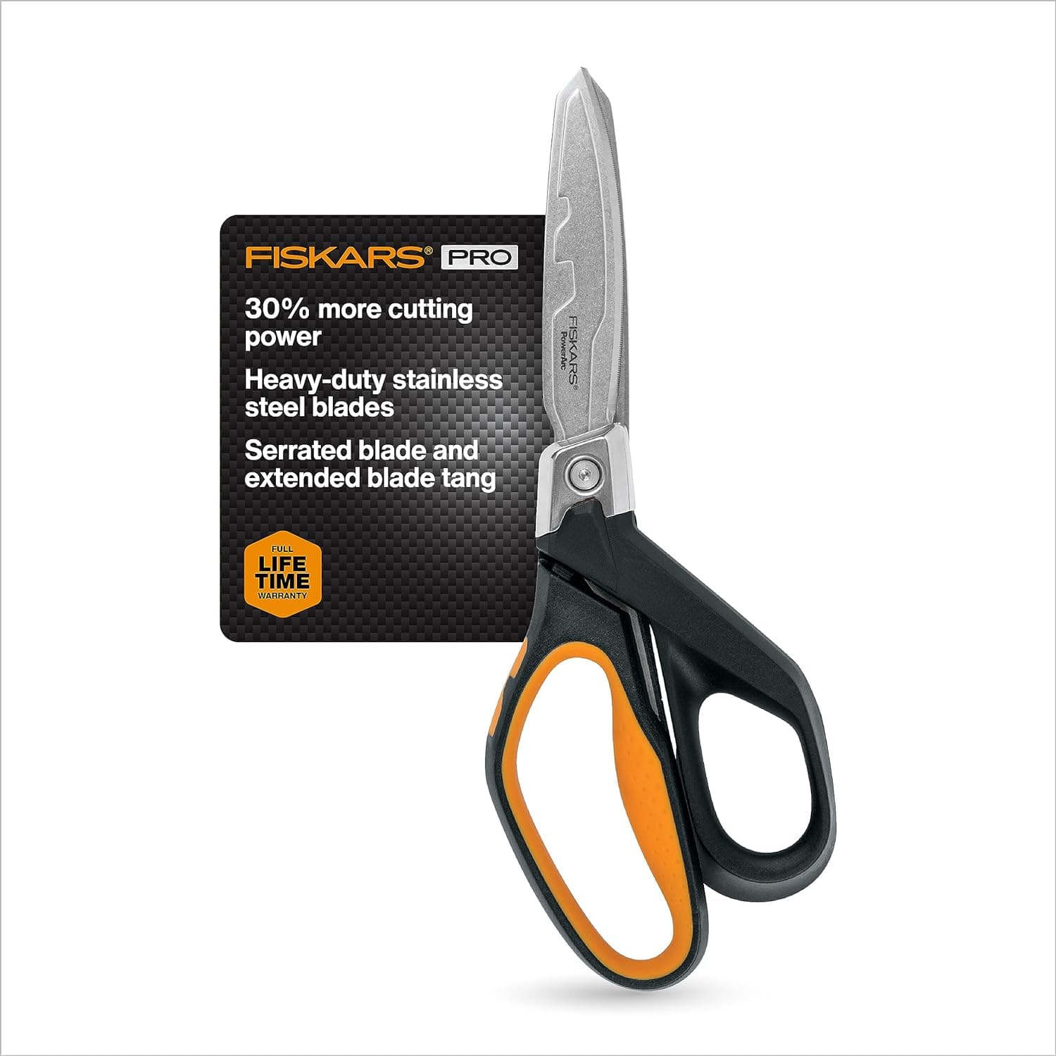 Fiskars Pro PowerArc Shop Tijeras, tijeras de acero inoxidable resistentes, herramienta de grado industrial para edificación y construcción, 10 pulgadas, naranja/negro