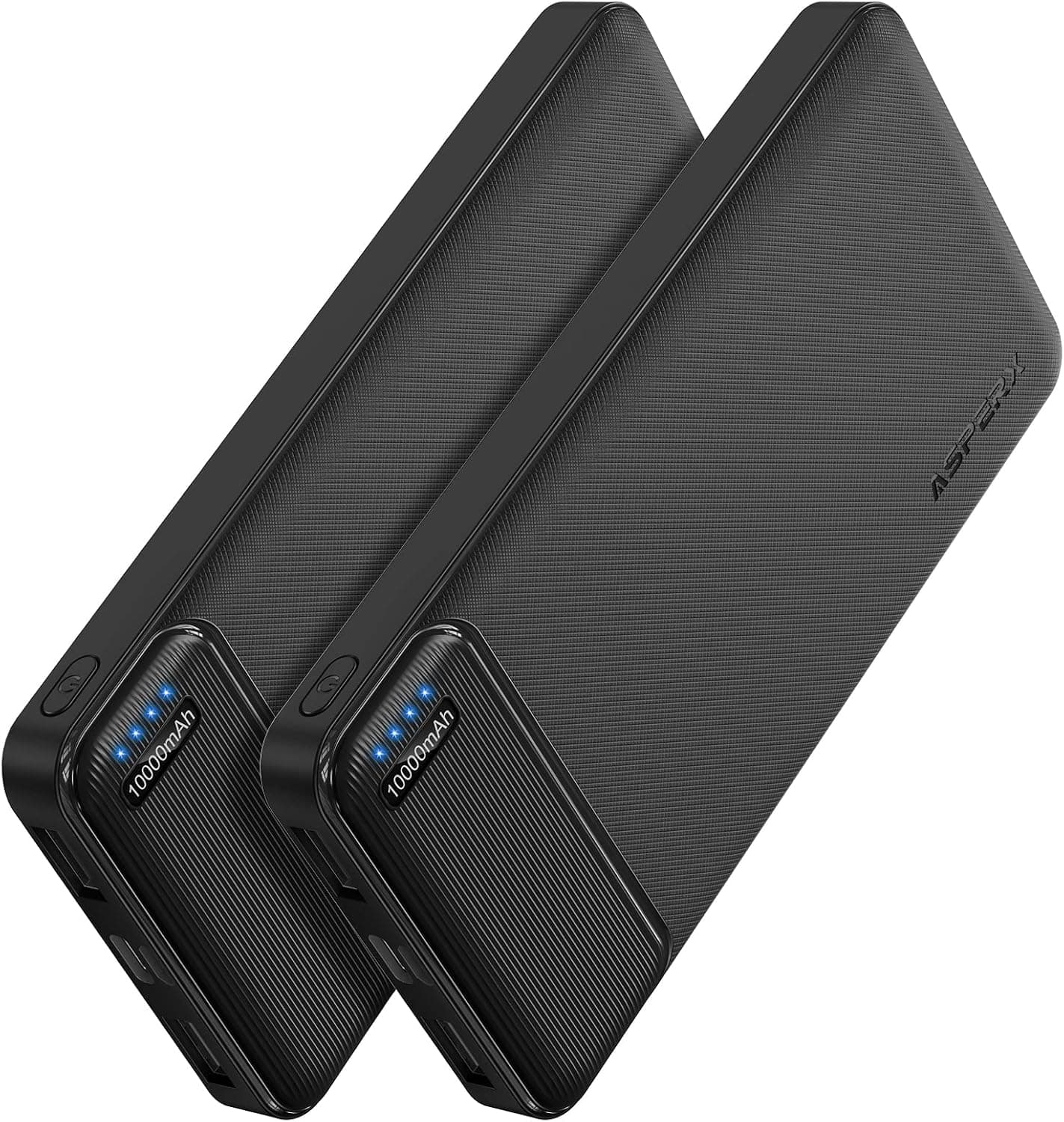 AsperX Paquete de 2 baterías de banco de energía USB dual con cargador portátil de 10000 mAh | Cargador de teléfono portátil delgado, batería de viaje externa para iPhone, Samsung, Google LG y chaleco calefactable