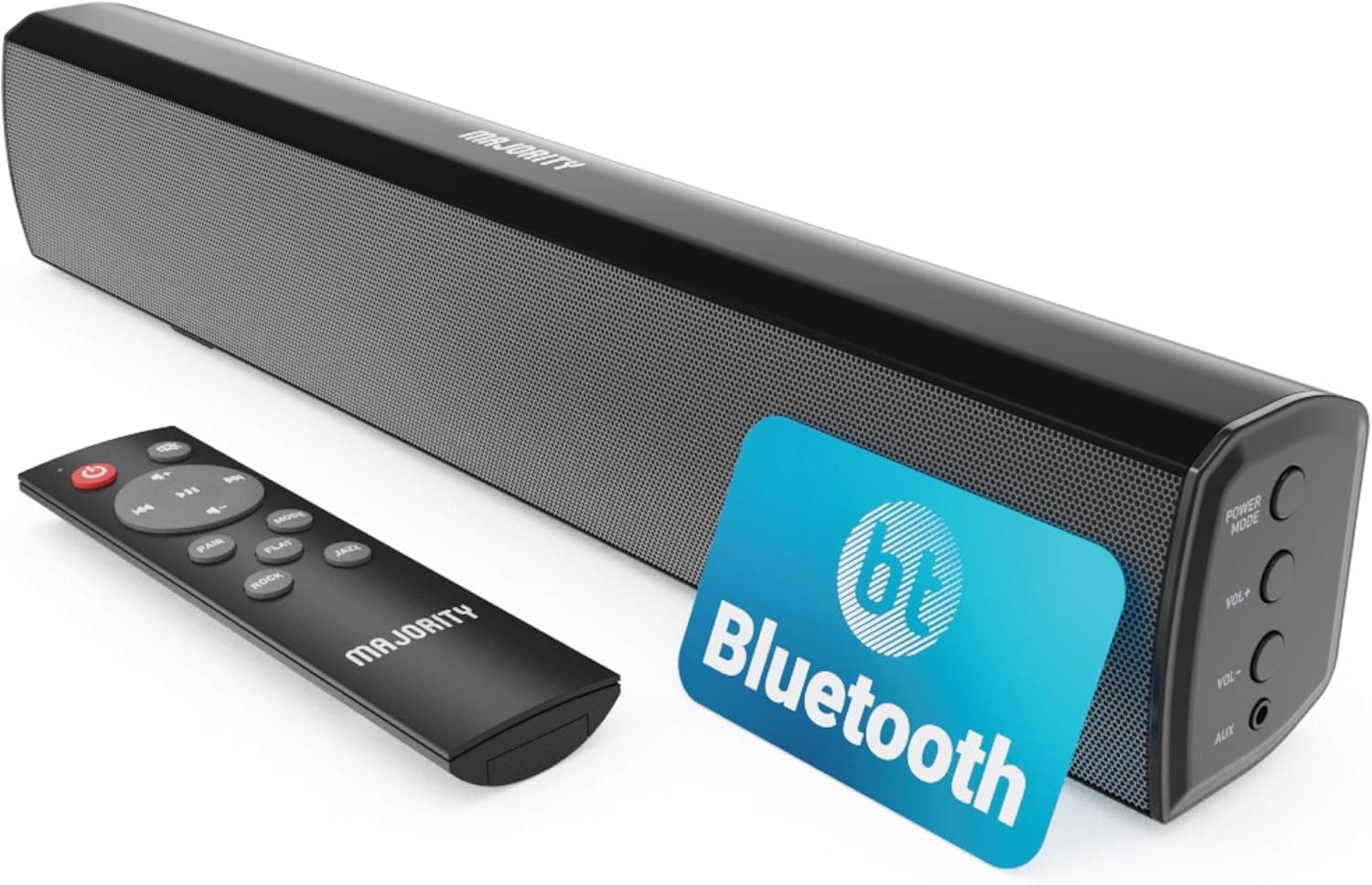 Barra de sonido Majority para Smart TV, 50 vatios, barra de sonido para TV Bluetooth 2.0, barras de sonido Home Audio de 15 pulgadas, barra de sonido pequeña para TV y PC | AUX, RCA, Óptico, USB | Juegos, música, películas - Bowfell Black