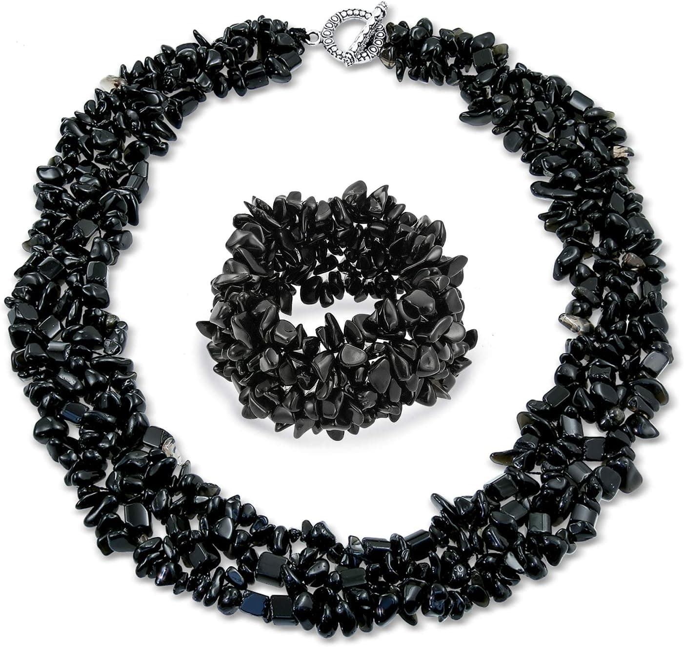 Gran color ancho chips de piedras preciosas racimo de múltiples hebras declaración babero collar collar pulsera elástica brazalete conjunto de joyería para mujeres