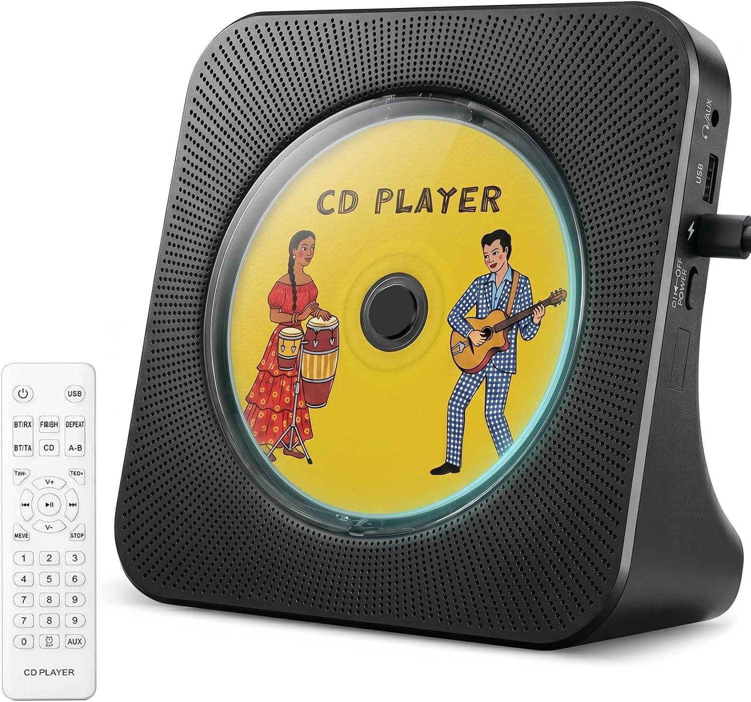 Reproductor de CD Gueray Reproductor de CD portátil de escritorio Bluetooth para el hogar (negro) | Reproductor de CD Portátil con Bluetooth con Temporizador Altavoces HiFi Incorporados con Pantalla LCD Boombox Radio FM USB Tipo-C