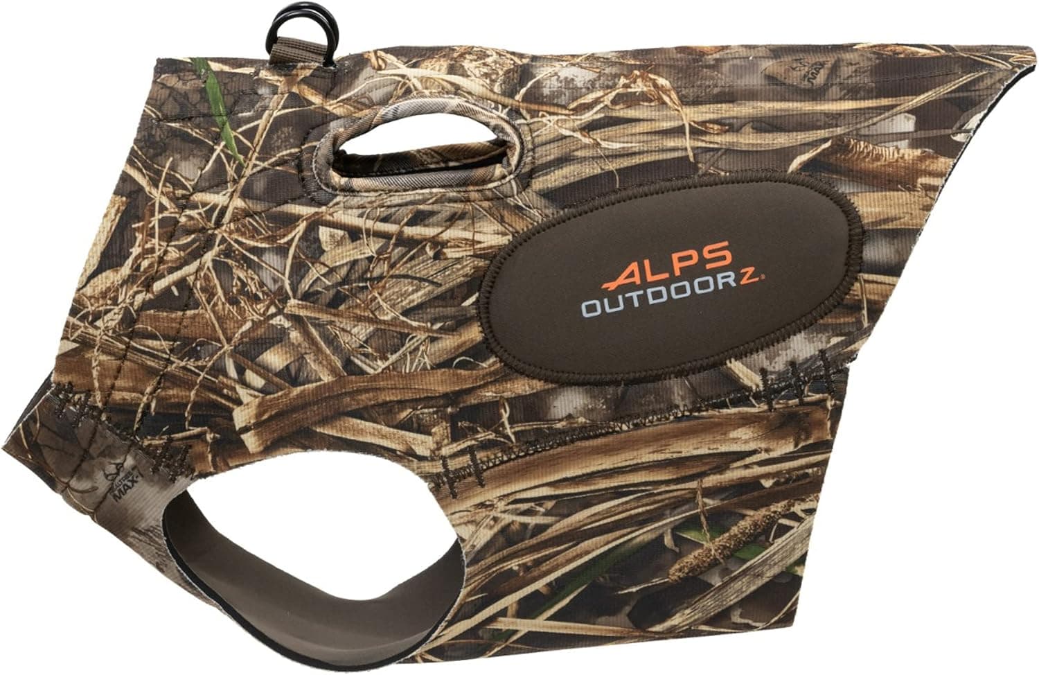 ALPS OutdoorZ Topflight Chaleco para perros, chaleco de caza para perros con neopreno de 5 mm para calidez, diseño de cuello contorneado, almohadillas de flotación de flotabilidad, asas de fácil elevación y clip para correa, grande - Realtree MAX-7