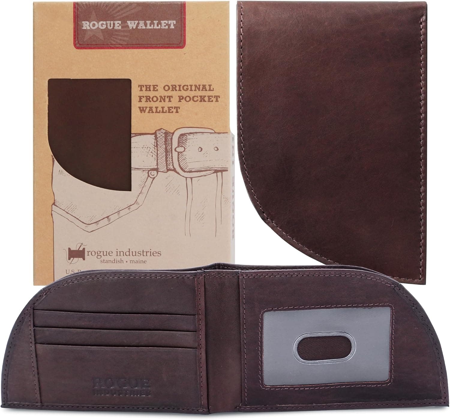 ROGUE WALLET Genuine Leather Bifold Wallet for Men, Curved, 3 ID Slots
