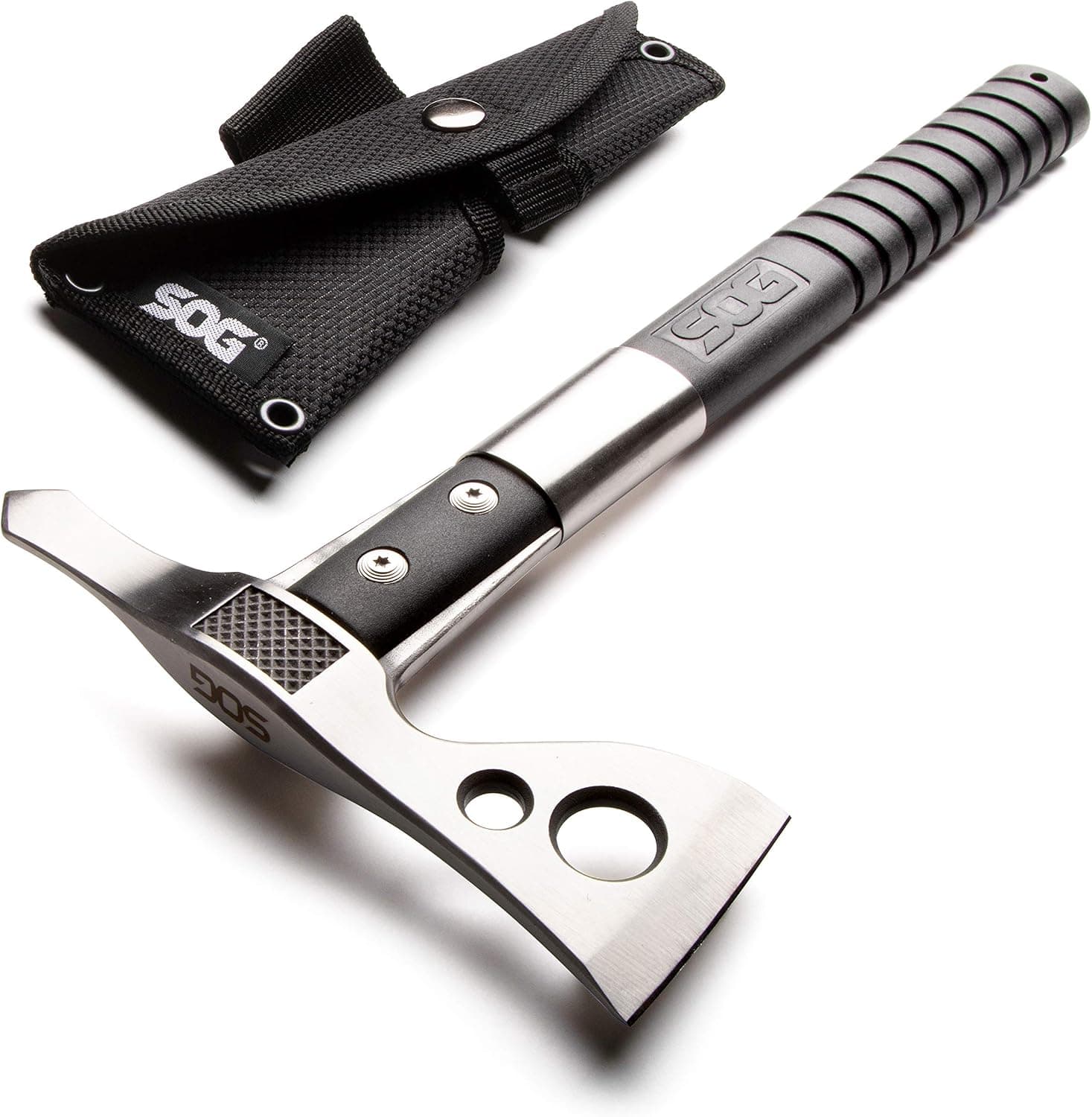 SOG FastHawk Tomahawk pulido - Hacha táctica con funda, hacha de lanzamiento con borde de hacha de martillo para lanzamiento de competición, camping, caza (F06PN-CP) | Hacha táctica con funda F06PN-CP, hacha de lanzamiento con borde de hacha de martillo para lanzamiento de competición, Camping