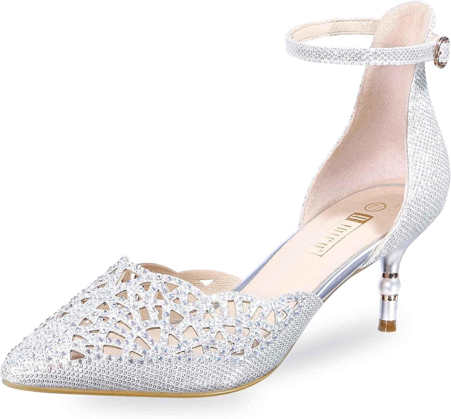 IDIFU IN2 Candice - Zapatos de tacón bajo con lentejuelas para boda, zapatos de noche para mujer, novia