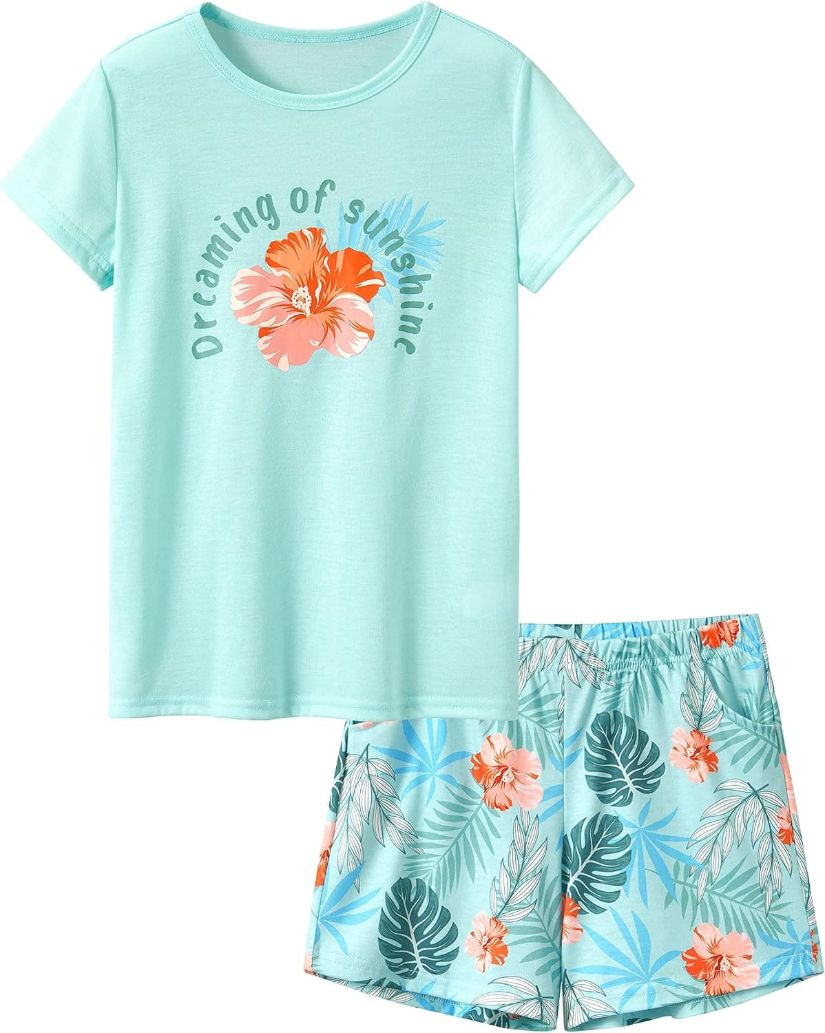 Conjunto de pijama para niñas Tebbis Tie Dye Camiseta y pantalones cortos con estampado lindo Tallas 6-18 | Tela ligera y transpirable, pijama de 2 piezas, pijamas suaves para niñas pequeñas y grandes, ideal para descansar y dormir
